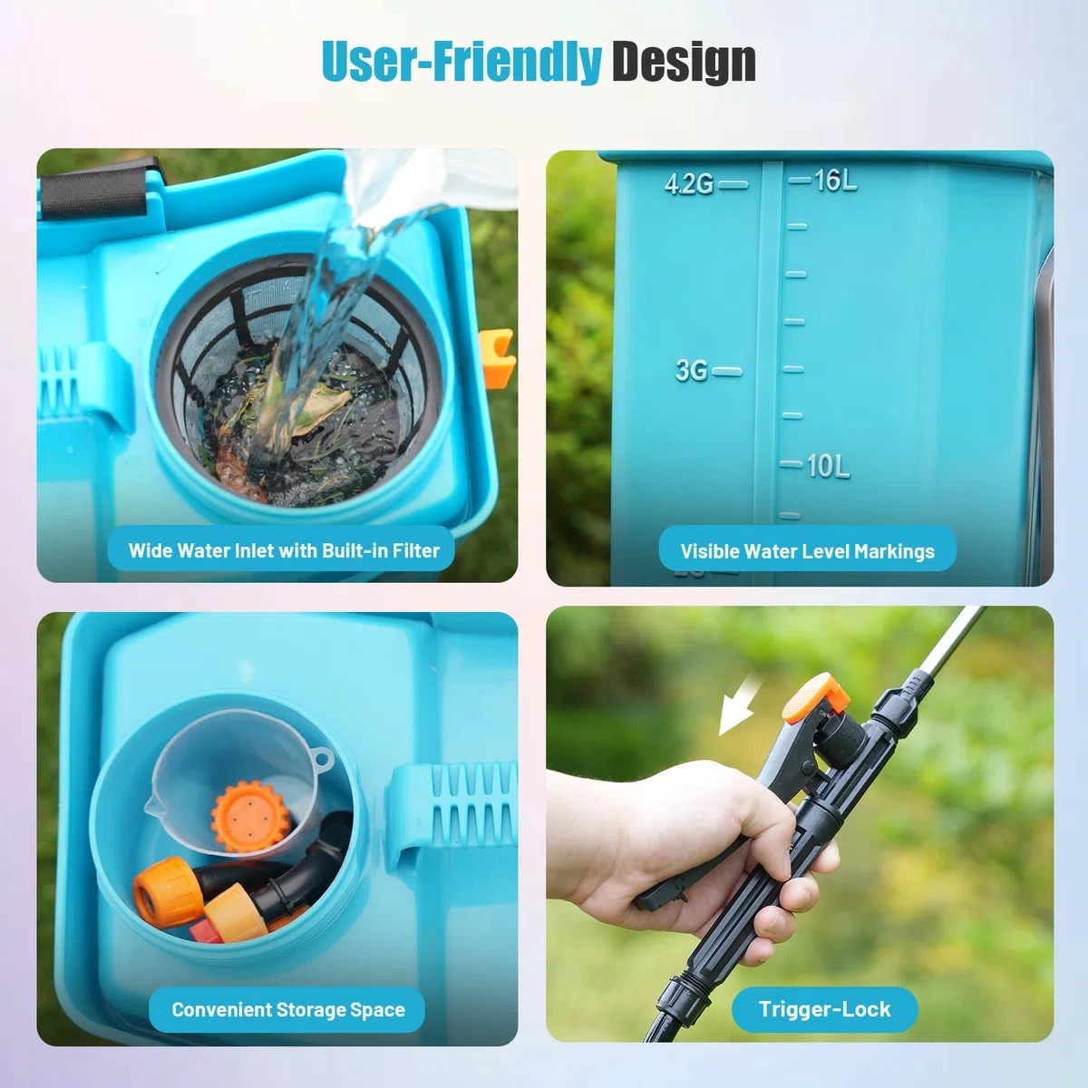 SideKing Pulvérisateur Électrique à Dos 16L, Pulvérisateur de Jardin Pression Réglable Jusqu’à 8,3 Bars, 2 Lances, Dossier Ergonomique, 5 Buses, Pulvérisateur Toiture Nettoyage Anti-Mousse & Façade