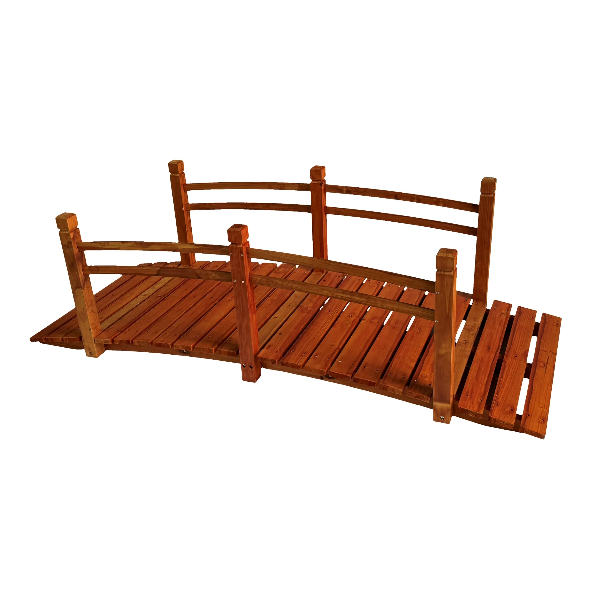 Pont de Jardin Relaxdays, Pont en Bois avec Garde-Corps, Sapin, pour Bassin, HxLxP: 58 x 185 x 72 cm, 200 kg, Orange