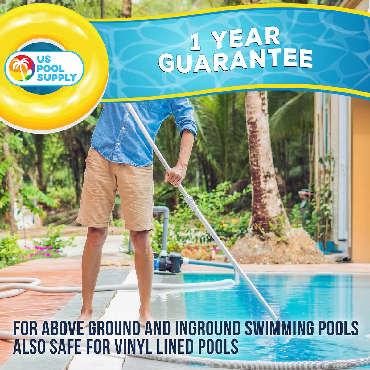 U.S. Pool Supply Tête d'aspirateur lestée de luxe avec brosses latérales, connexion pivotante, poignée à clip EZ – pour piscines hors sol et creusées – Revêtement en vinyle pour sol, mur, marche, coin
