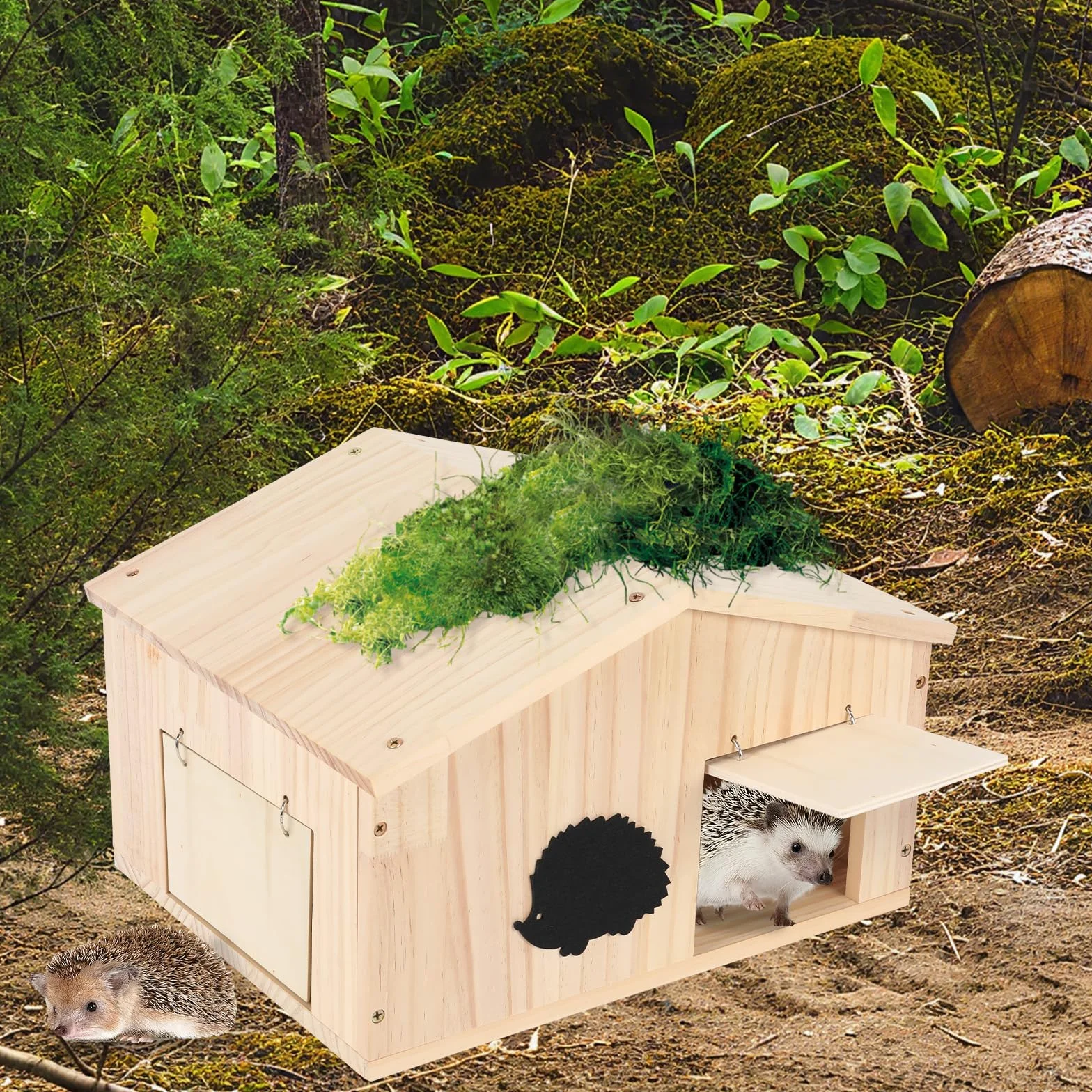 Grande maison en bois pour hérisson coupe-vent avec porte anti-souris, nichoir d'extérieur résistant aux prédateurs pour le jardin