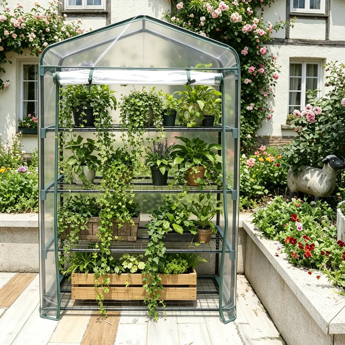 Mini Serre de Jardin 4 Niveaux 102x160x49 cm Couverture PVC Transparente Épaisse,Étagères Démontables,Serre Potager pour Légumes,Semis Serre Tomates de Jardin Exterieur Anti Insectes