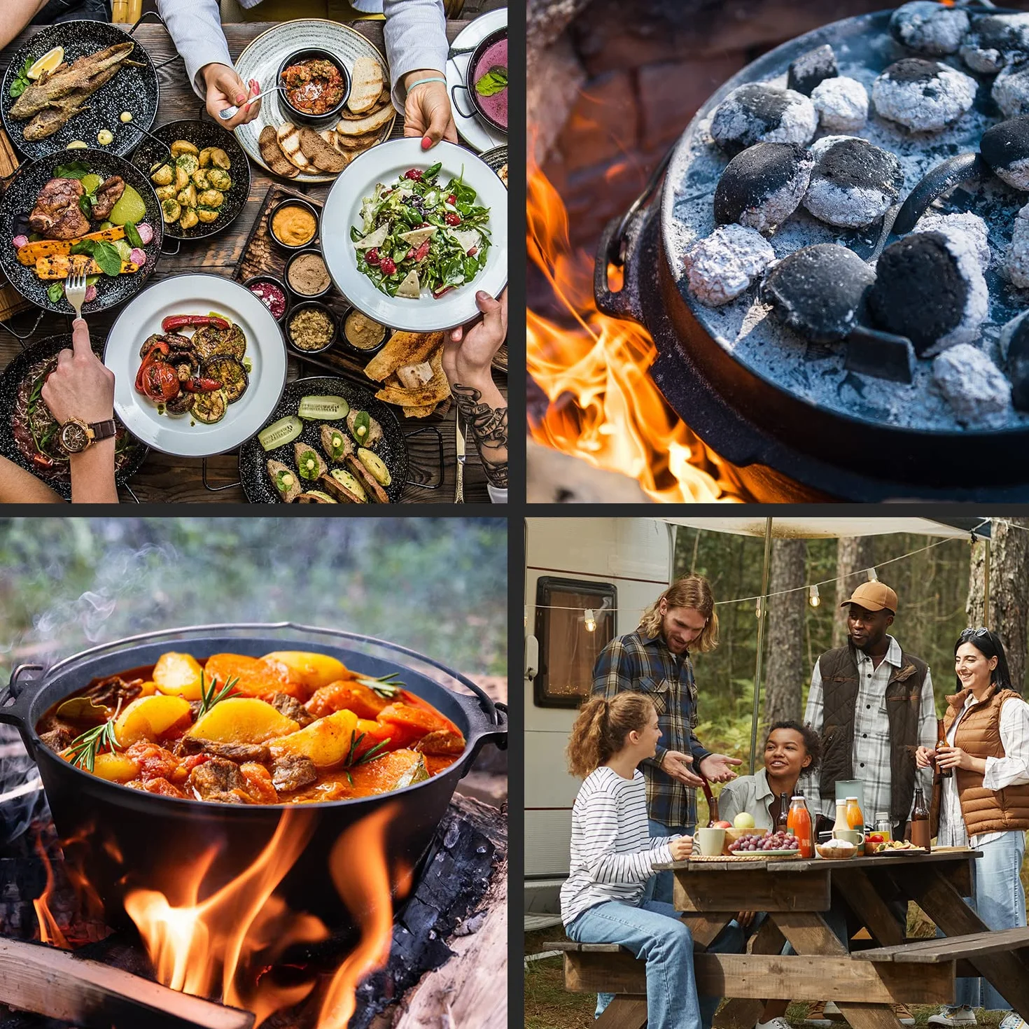Cocotte en Fonte Pré-assaisonné 9L avec Couvercle, Faitout pour l'Exterieur, Marmite Résistante au Four, Chaudron de Camping