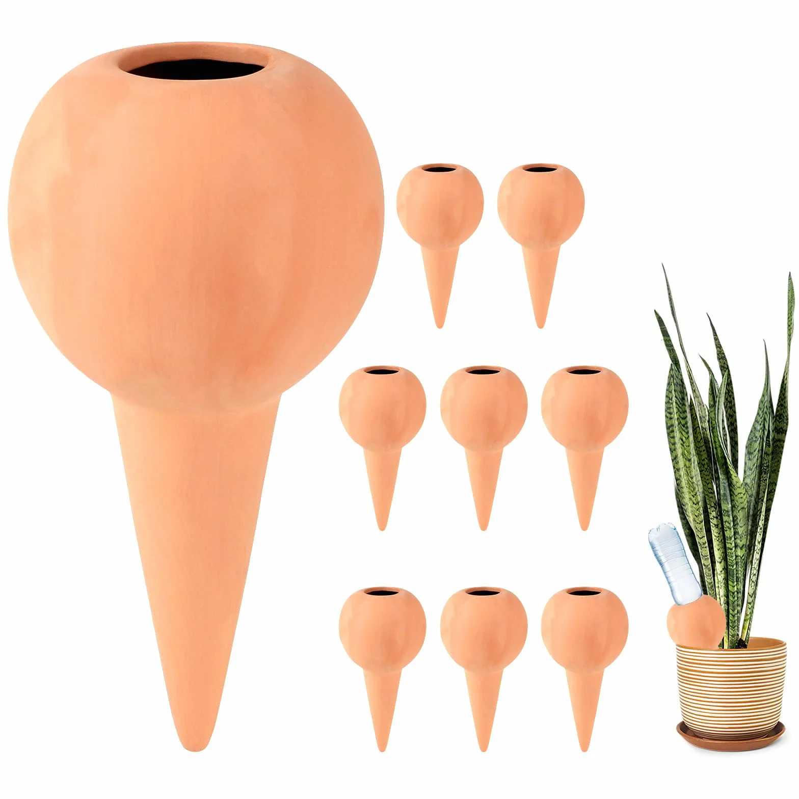 EXLECO 8X 360ml Cône en Argile Goutte à Goutte Grand Globes D'arrosage en Céramique Arrosage Bouteille Automatique Terre Cuite pour Arroser Distributeur d'eau pour Plantes Terracotta Watering Pots