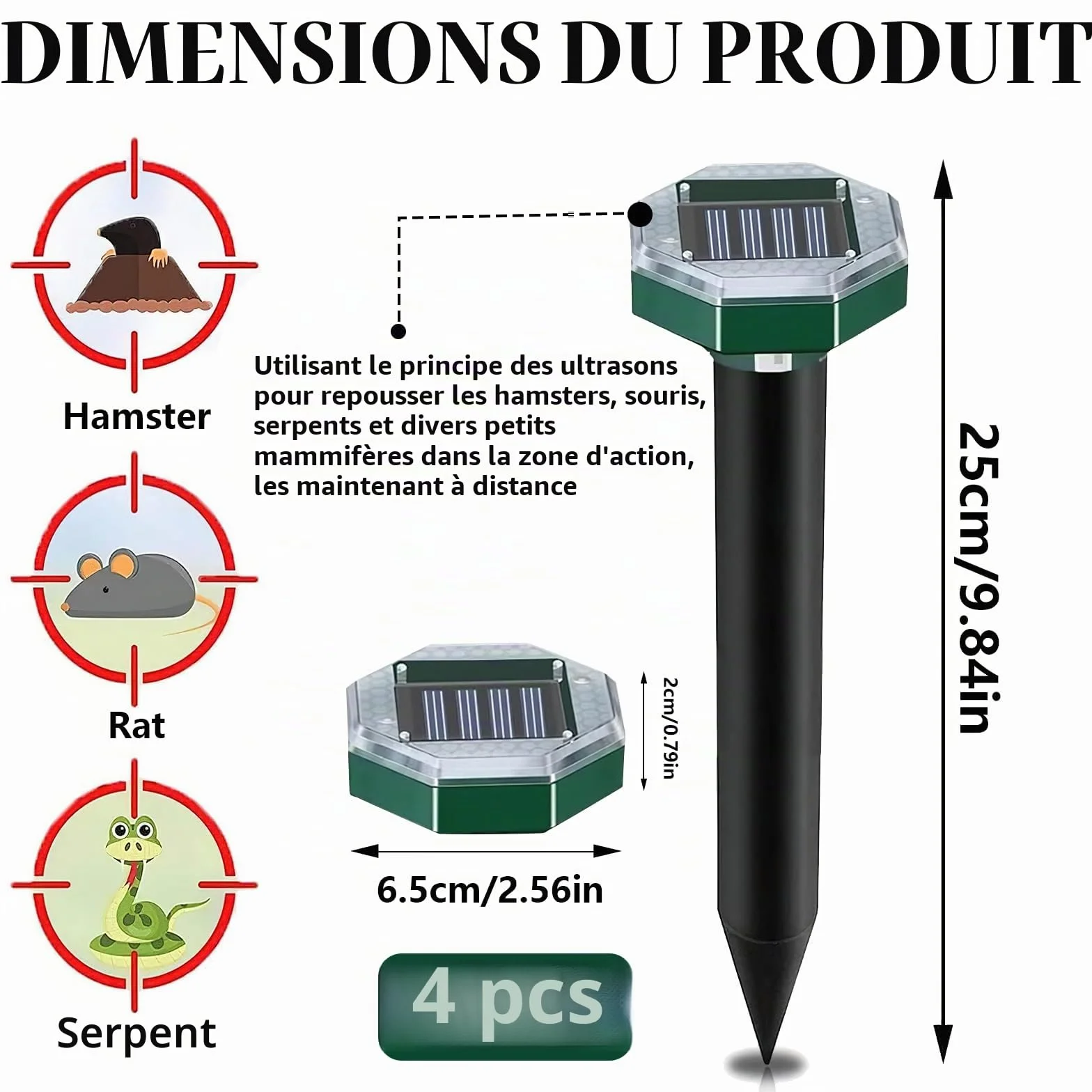 Répulsif Taupe Solaire à Ultrason RosyFate Lot de 4 Anti Taupe IP65 Imperméable