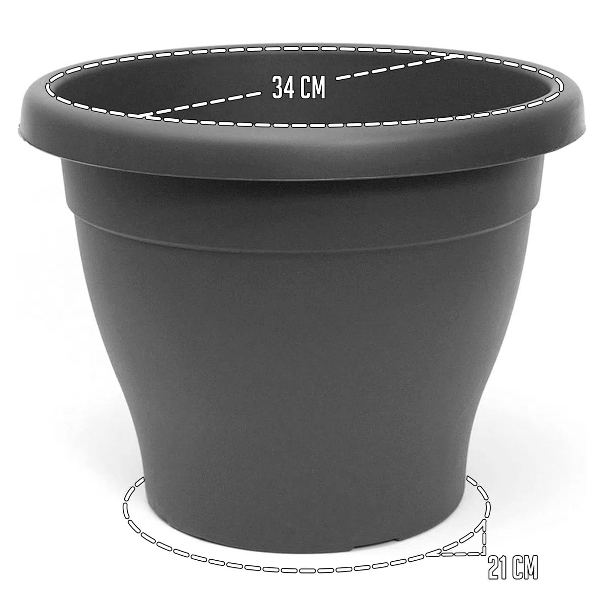 Acan Tradineur Lot de 6 pots ronds en plastique pour plantes et fleurs méditerranéennes avec trous inférieurs Conteneur extérieur et intérieur de la maison Gris 35 cm