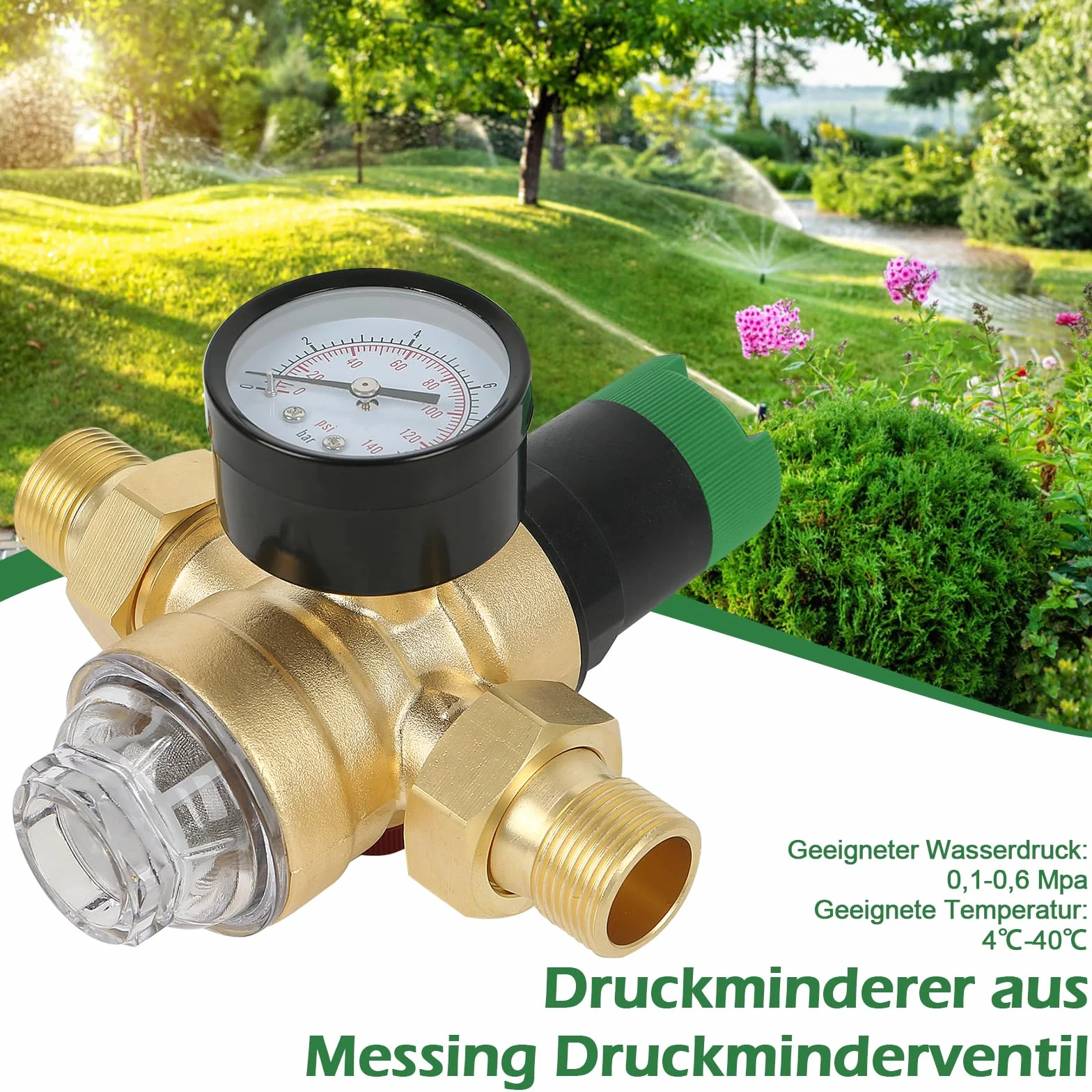 Réducteur de pression d'eau avec manomètre et filtre à tamis, réducteur de pression d'eau en laiton 3/4", filtre à eau avec réducteur de pression