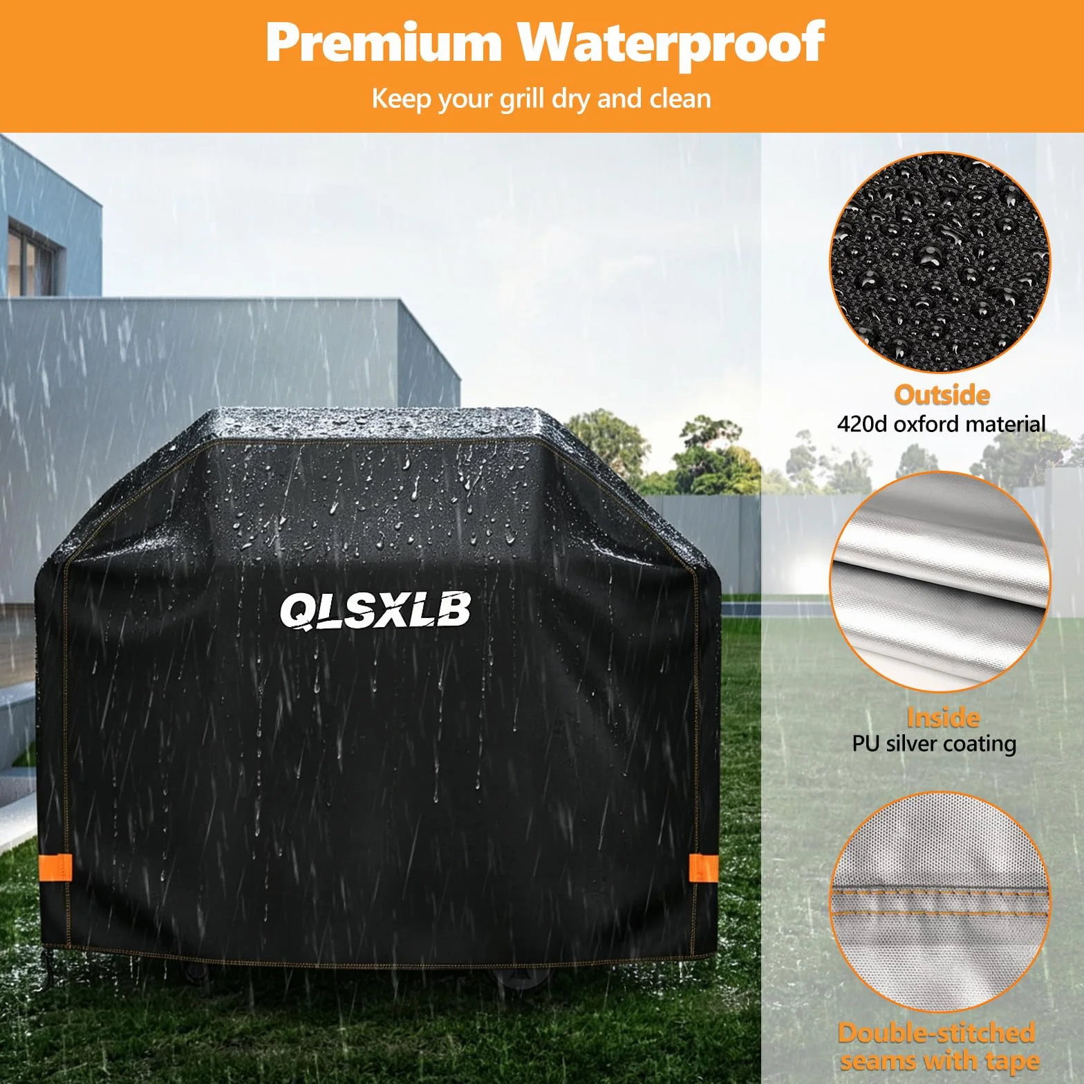 Housse Barbecue Exterieur 420D Oxford 152x68x119 CM Anti-eau Anti-Vent Anti-UV Noir