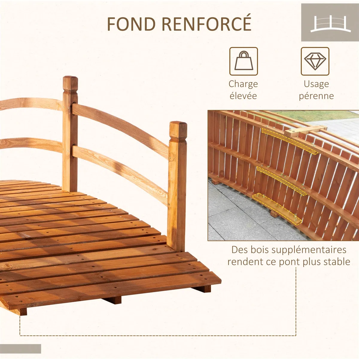 Outsunny Pont de Jardin en Bois Décoration du Jardin dim. 185L x 72l x 58H cm avec Balustrade - Bois de Sapin - Orange