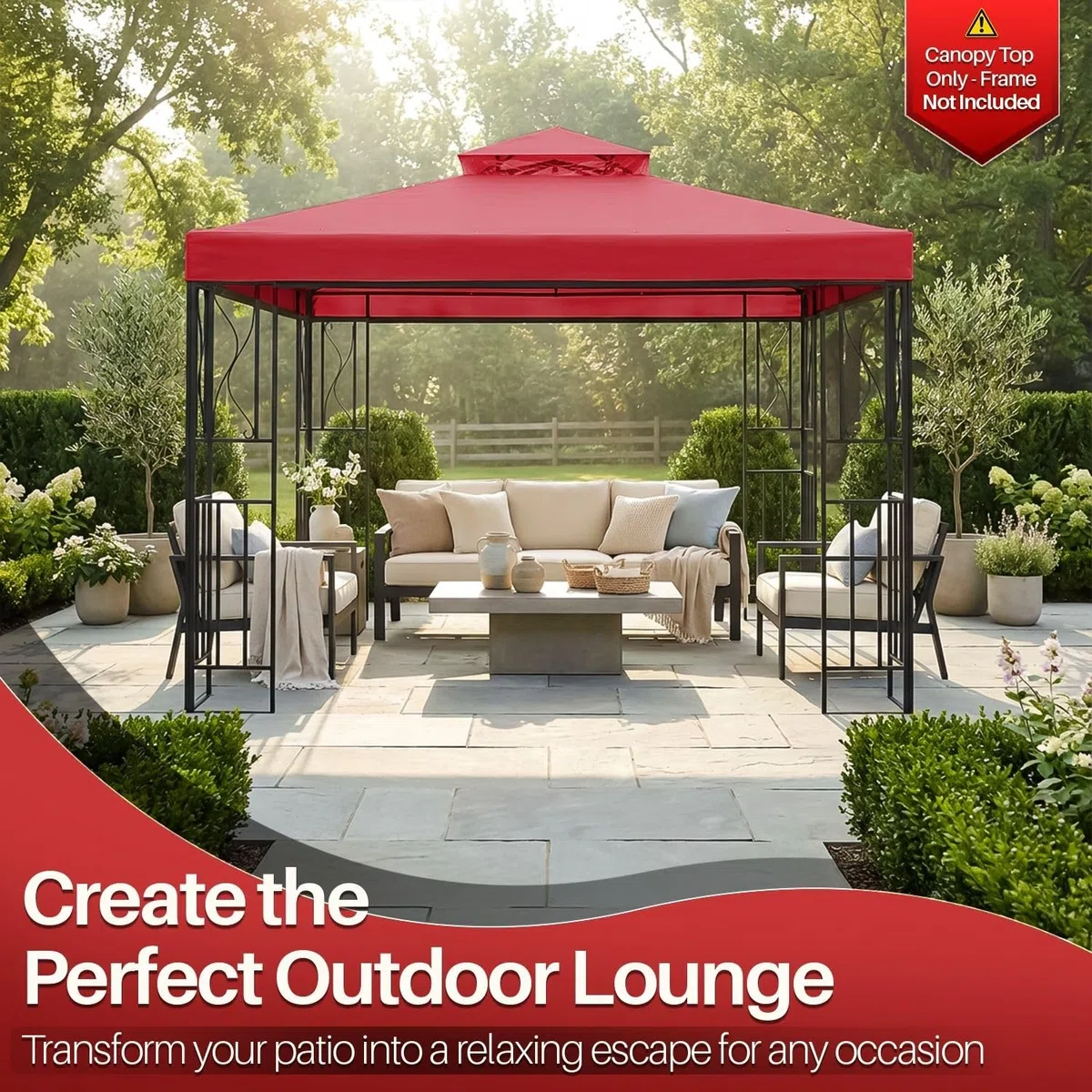 Flexzion Toile de Remplacement pour tonnelle 3,6 x 3,6 m - Couverture Double Toit avec Protection UV30+, résistante à la saleté et à l'eau pour extérieur, ombrage, Jardin, Patio, pavillon (Rouge)