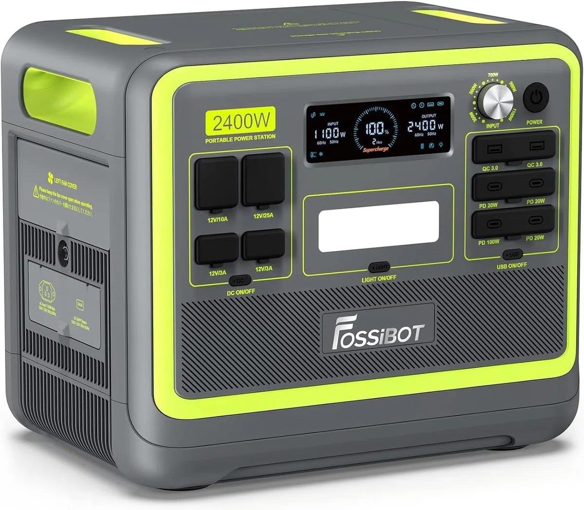 FOSSiBOT F2400 Generateur Electrique Portable, 2048Wh Batterie LiFePO4 Station électrique, 3 Sorties CA 2400W (4800W Pic) 230V Groupe Electrogene Solaire pour Camping, Voyage Maison/Bureau