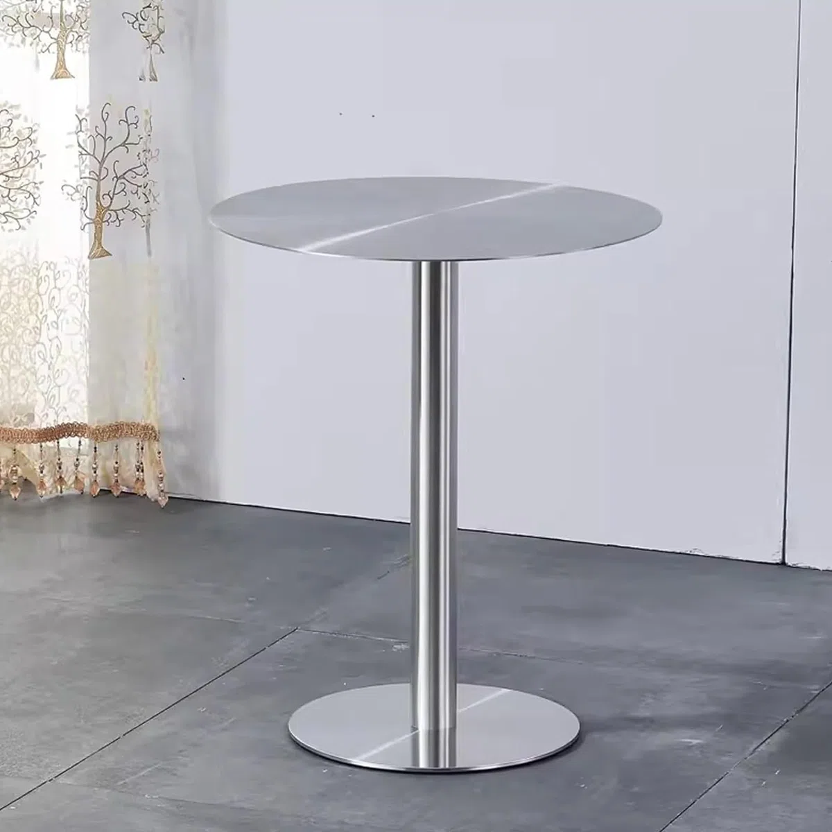 Table de bar ronde avec plateau en acier inoxydable argenté et base robuste, grande table ronde pour bar à cocktails, pub, café, thé, salle à manger, bistro, table d'extérieur/table d'appoint/patio, b