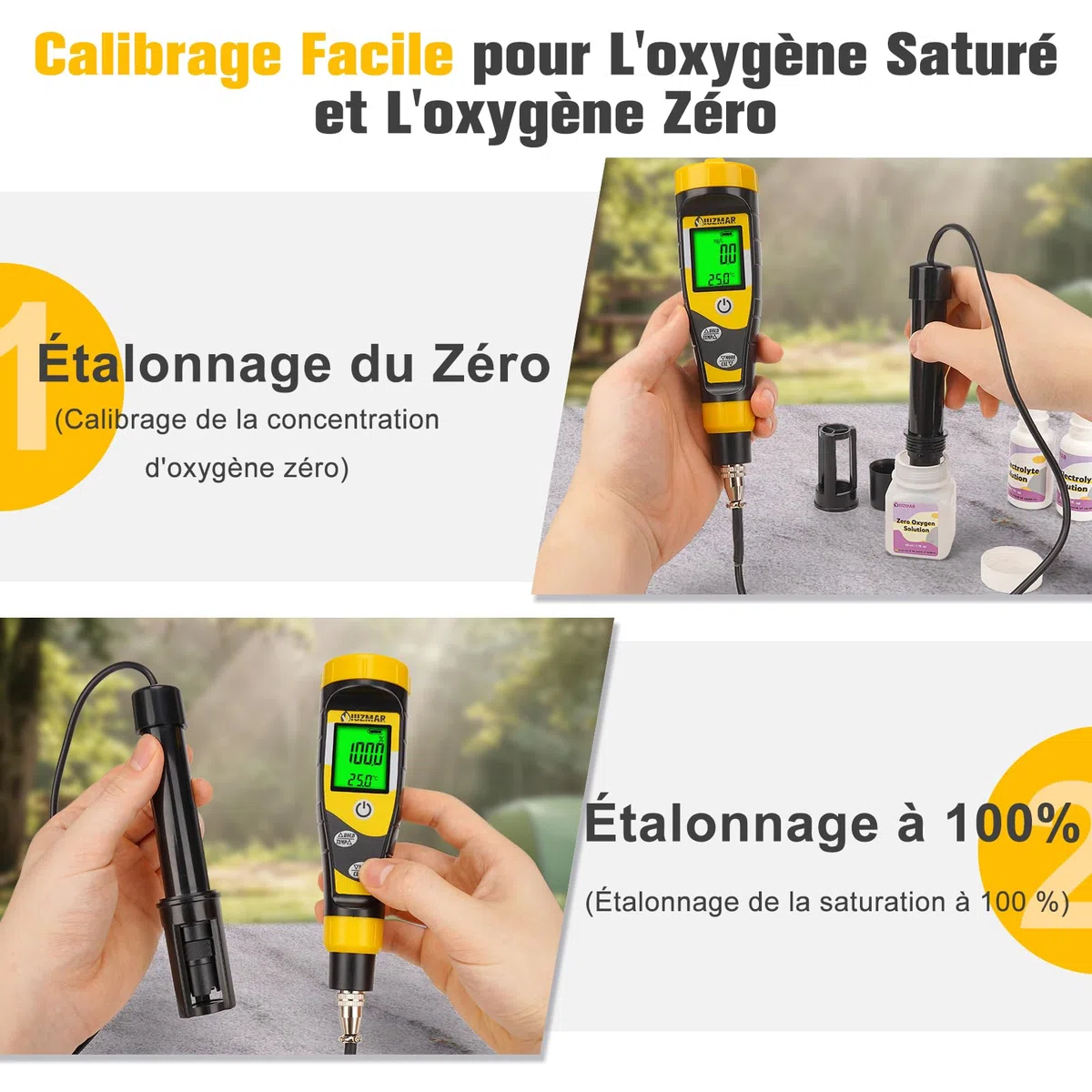 UIUZMAR Testeur D'oxygène Dissous Portable - Kit de Test D'oxygène Dissous avec Électrode de 3,6 Pieds - Pour Bassins, Aquariums, Aquaculture avec Plage de Mesure 0,0-40,0 mg/L