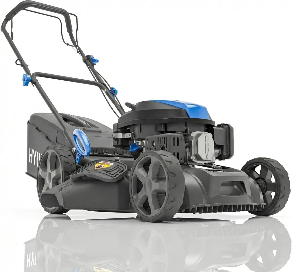 Hyundai Tondeuse à Gazon Thermique Autotractée Noire 51 cm, Moteur 196 cm3 5,5 CV 4 Temps, Bac 60 L, Coupe 4-en-1 Mulching, Garantie 3 Ans - HYM20200SPX