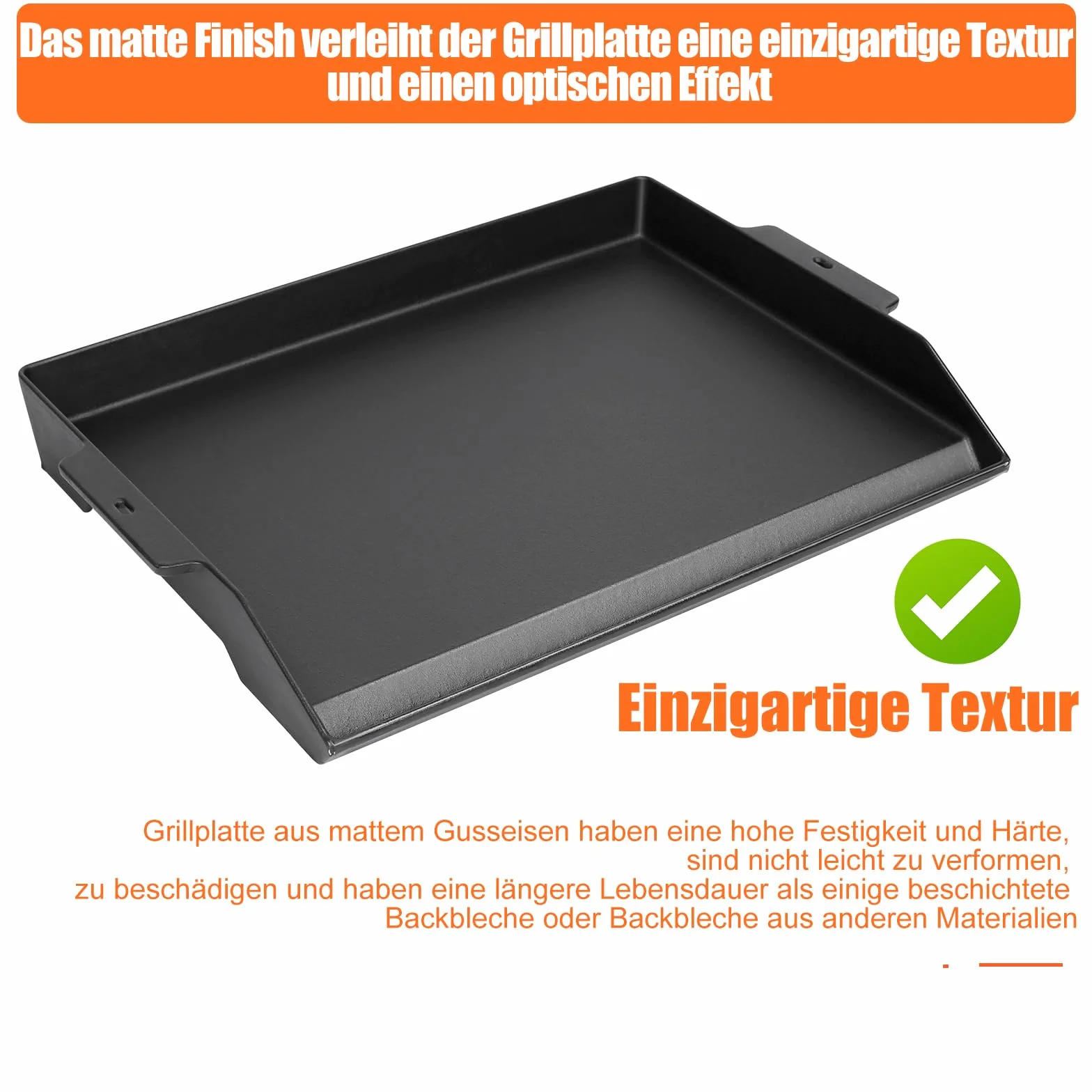 GFTIME Plancha en fonte universelle antiadhésive 58,6 x 40,5cm plaque de cuisson pour barbecue gaz charbon électrique