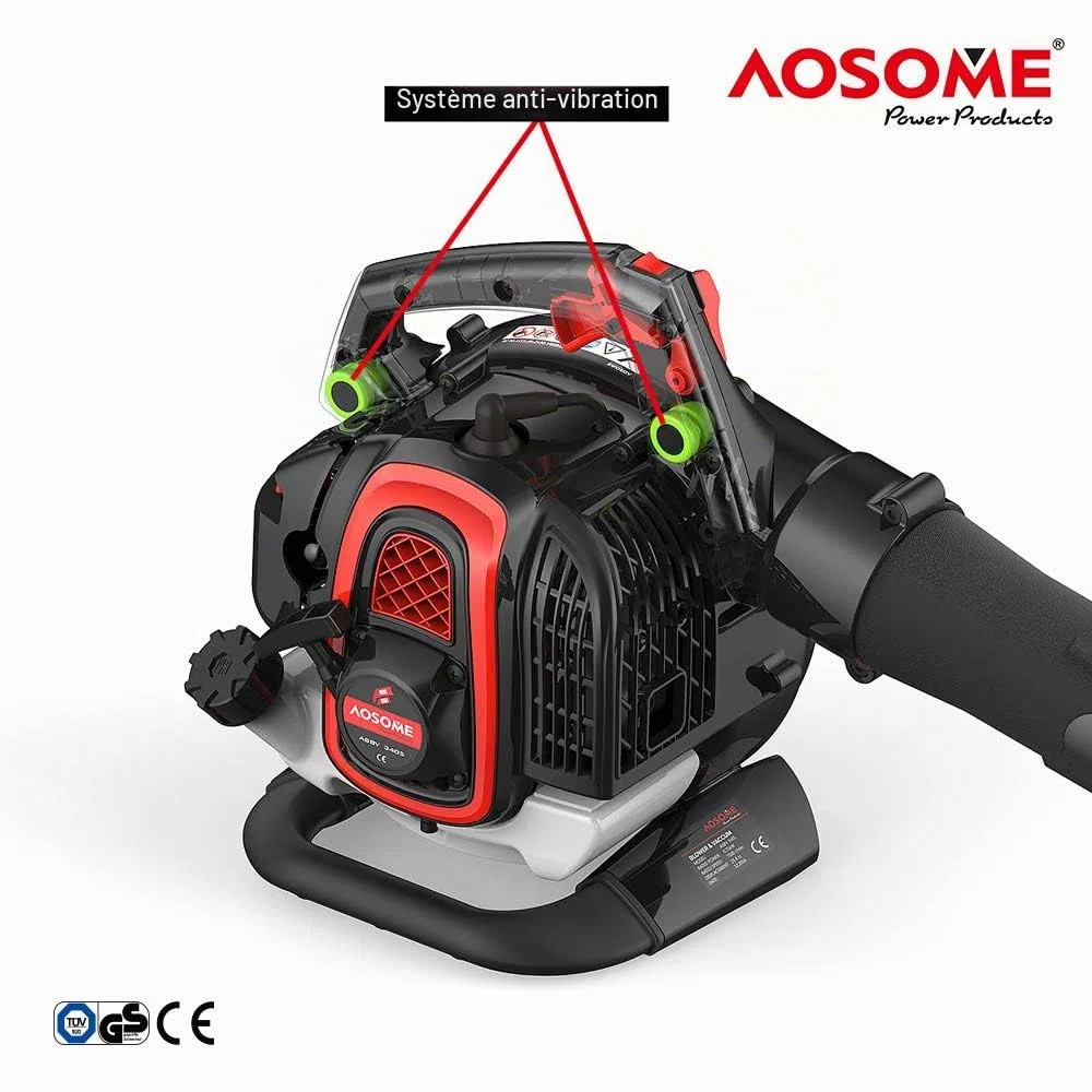AOSOME ASBV3405 Souffleur Aspirateur Broyeur Thermique de Feuilles 3 en 1 Moteur Essence 2 Temps 25,4CC Sac 60L