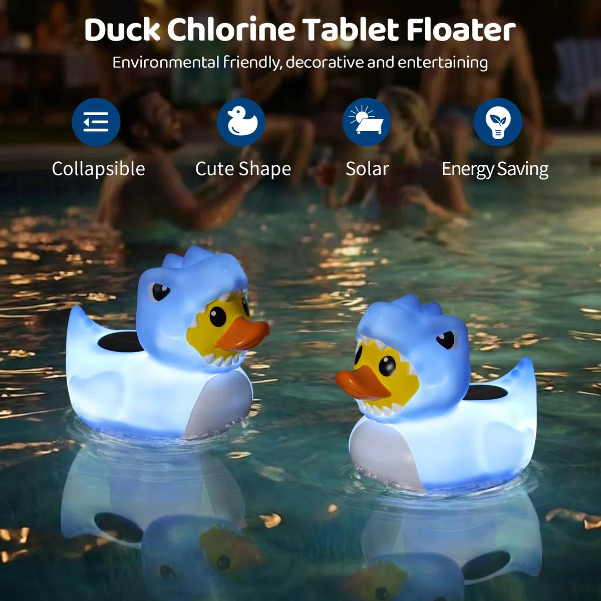 Housolution Flotteur Solaire de Chlore Piscine, Distributeur Flottant à Lumière, Convient Tablettes 4x3in, Libération Réglable, Ouverture Facile & Anti-Enfoncement,Flotteur Piscine Jacuzzi SPA, Canard