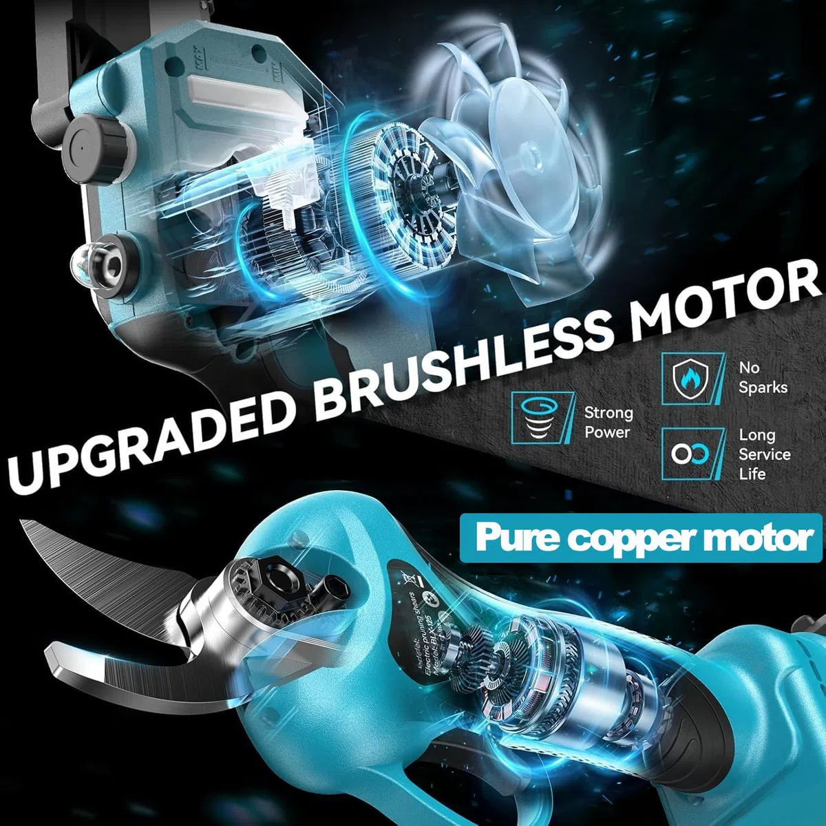 Sécateur Électrique, 40Mm Diamètre de Coupe Secateur Electrique sans Fil avec Perche Telescopique, 2 X 2.0Ah Li-ION Batterie Secateur Telescopique Electrique, Réglage de l'angle