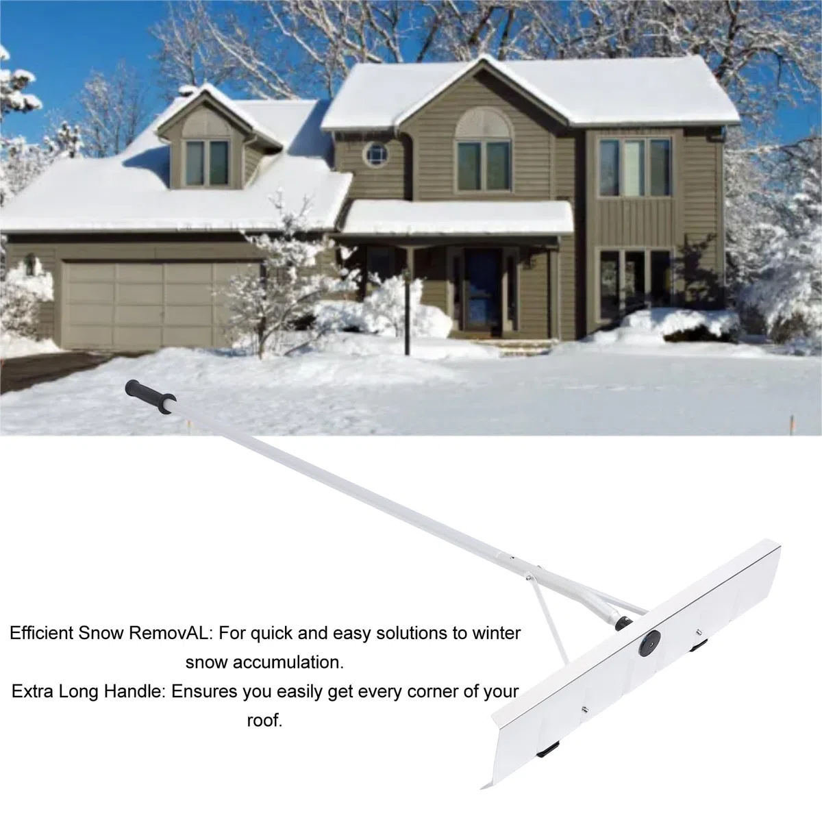 Râteau Télescopique pour Toit à Neige, Outil de Déneigement Polyvalent en Aluminium Portable avec Poignée Extra Longue pour Maison et Voiture