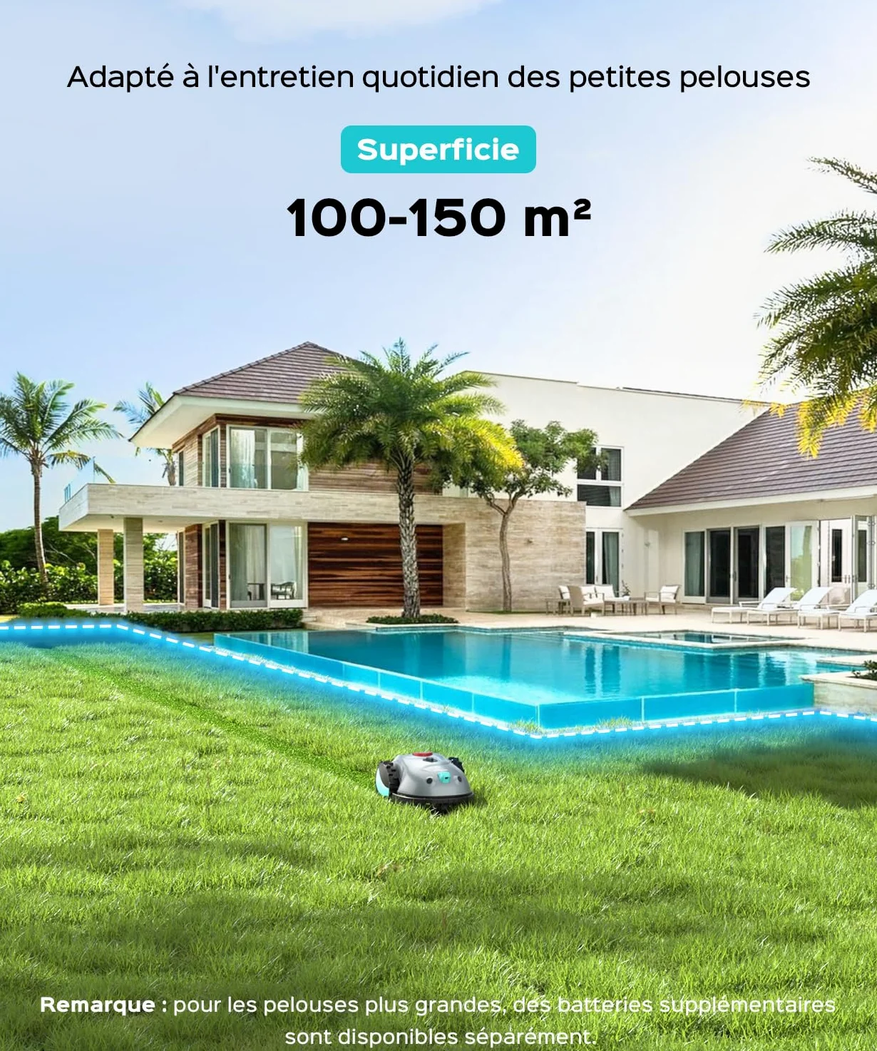 YARDCARE V100 Robot Tondeuse sans Fil Périphérique avec Navigation Visuelle, Détection d'obstacles 150, Robot Tondeuse Gazon avec Batterie(4Ah), Bandemagnétique, Lames de Rechange