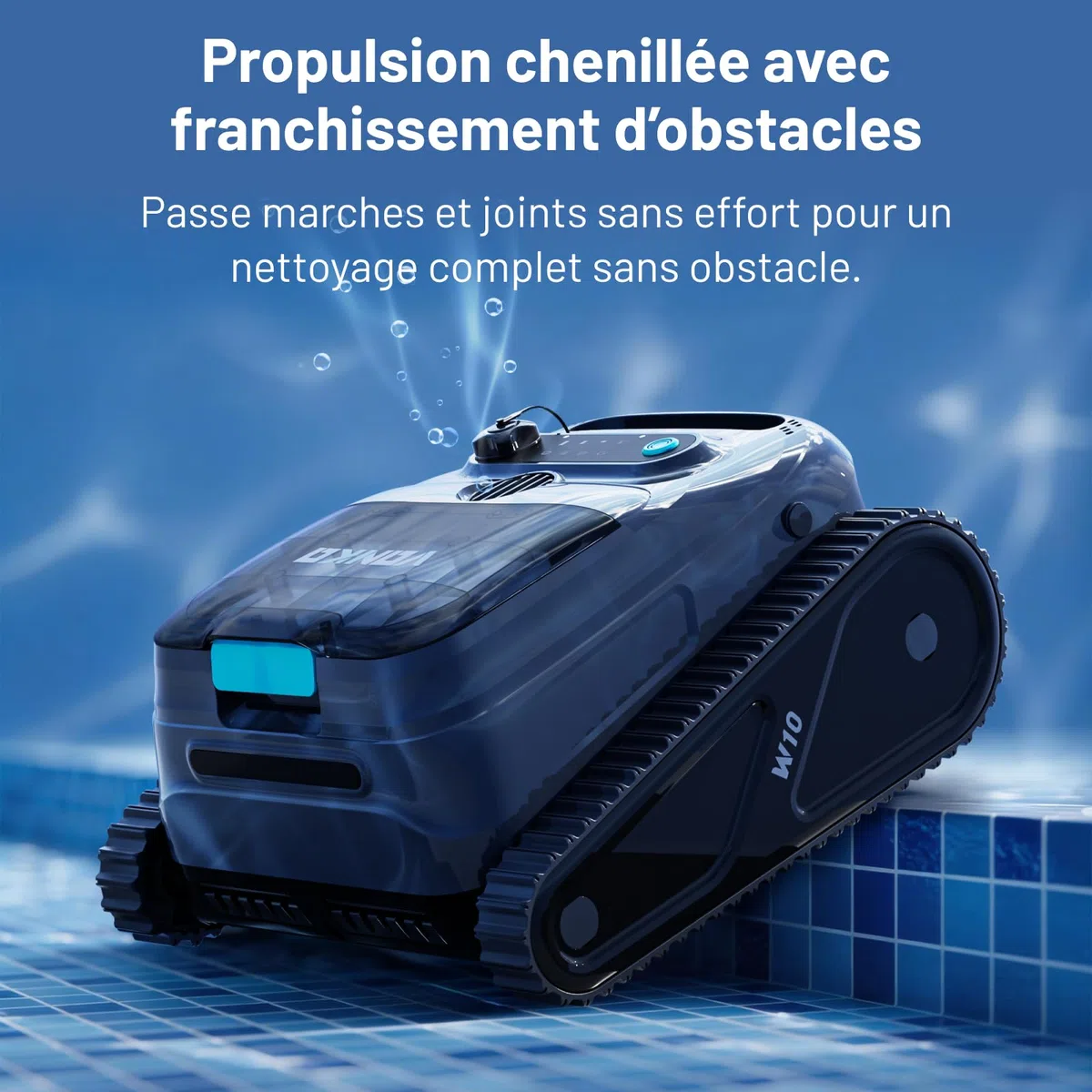 VONKO W10 P10 Robot Piscine sans Fil, Aspirateur Piscine avec Navigation IA, Nettoyage Fond/Parois/Ligne d’Eau, 180 Min d’Autonomie, pour Piscines Jusqu’à 200 m², Bleu Roi