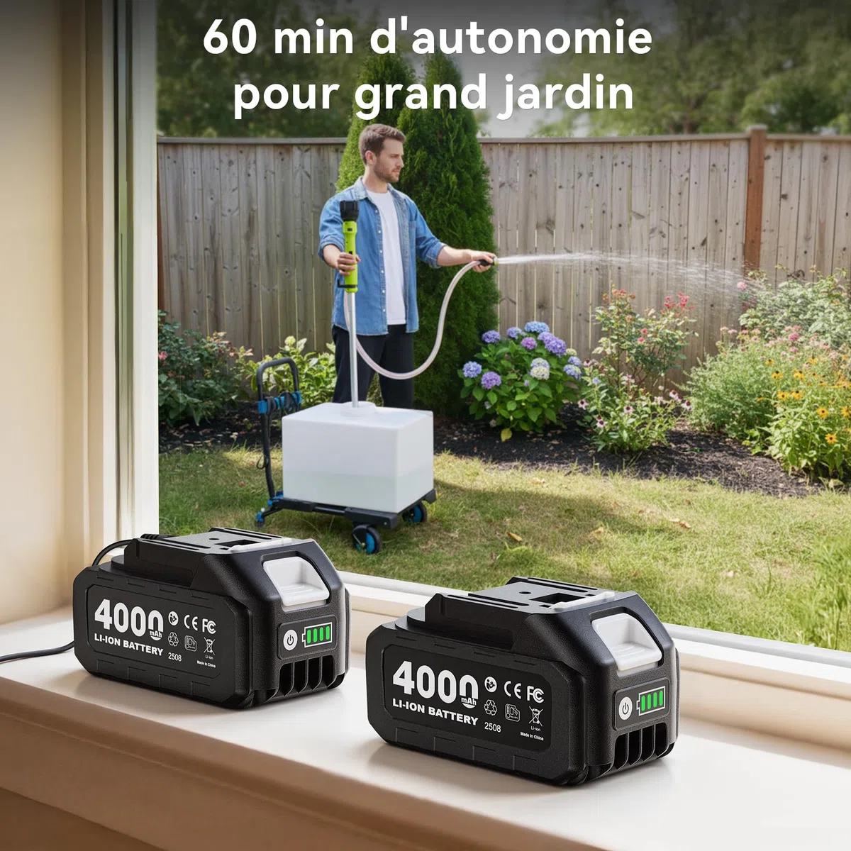 Taskstar Pompe de transfert sans fil pour eau/diesel, filtre Ø5,6 cm, 2725 l/h vidange, autonomie 60 min, hauteur 5 m pour sous‑sol, piscine, étang, fûts pluie, bateau, aquarium, camping‑car
