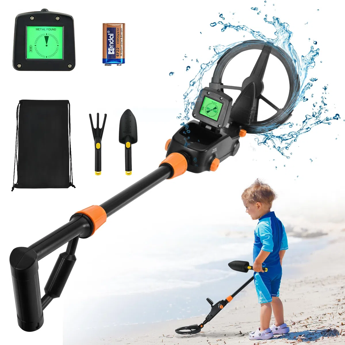 Detecteur de Metaux Enfants,Métaux léger avec Affichage LCD et Son, Détecteur de Métaux Très Sensible avec Bobine de Recherche étanche, pour Enfants ou Débutants(Noir avec Accessoires)