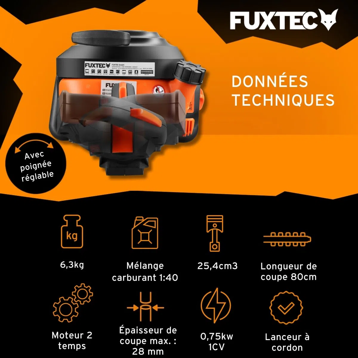 Fuxtec Taille-Haies Thermique Professionnel FX-MHP126 avec Guide de Lames XXL 800mm, Moteur 2 Temps, 25,4cm3,
