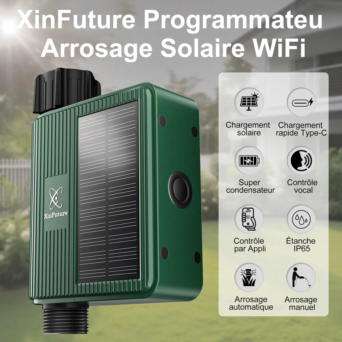 Programmateur Arrosage Automatique Solaire, Minuterie Arrosage Automatique pour Jardin, Système D'irrigation Automatique, Compatible avec Alexa/Google Home, Contrôle de I'irrigation pour Pelouse