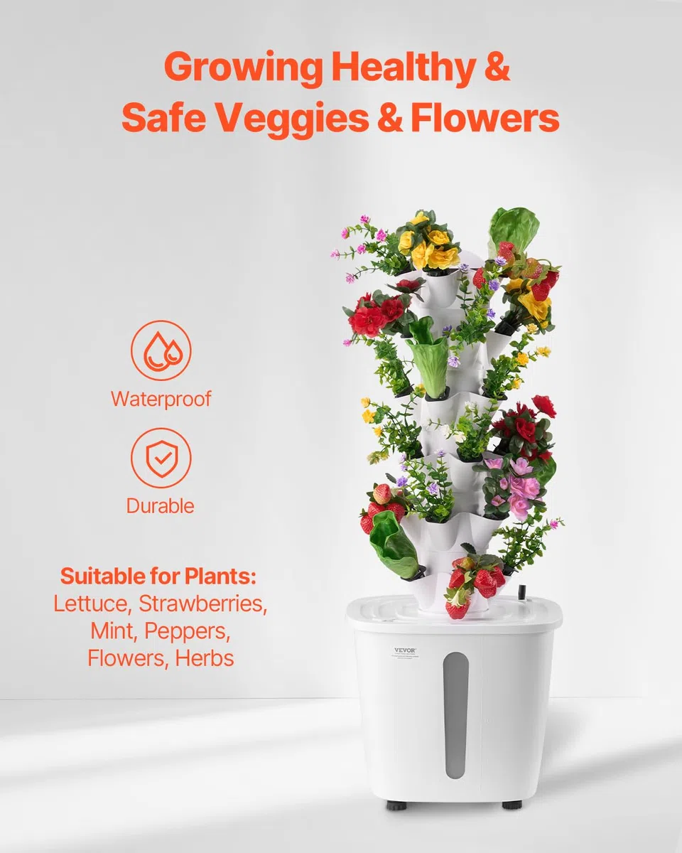 VEVOR Système de Culture Hydroponique, 30 Fentes de Plantation, Tour Hydroponique 6 Niveaux, avec Pompe à Eau et Minuterie, Kit Germination de Plantes Circulation d'eau pour Herbes, Fruits, Légumes