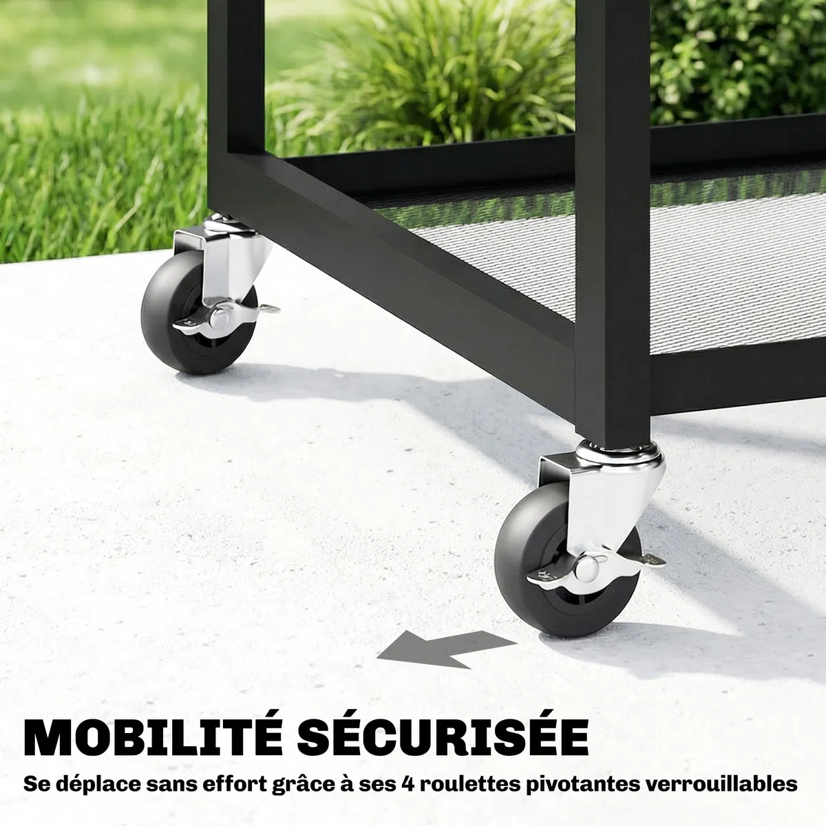 Outsunny Desserte Jardin Chariot de Barbecue sur roulettes îlot de Cuisine avec Plateau Latéral Pliable, Trois Étagères, Crochets et Poinége, 133 x 48,5 x 82 cm, Noir