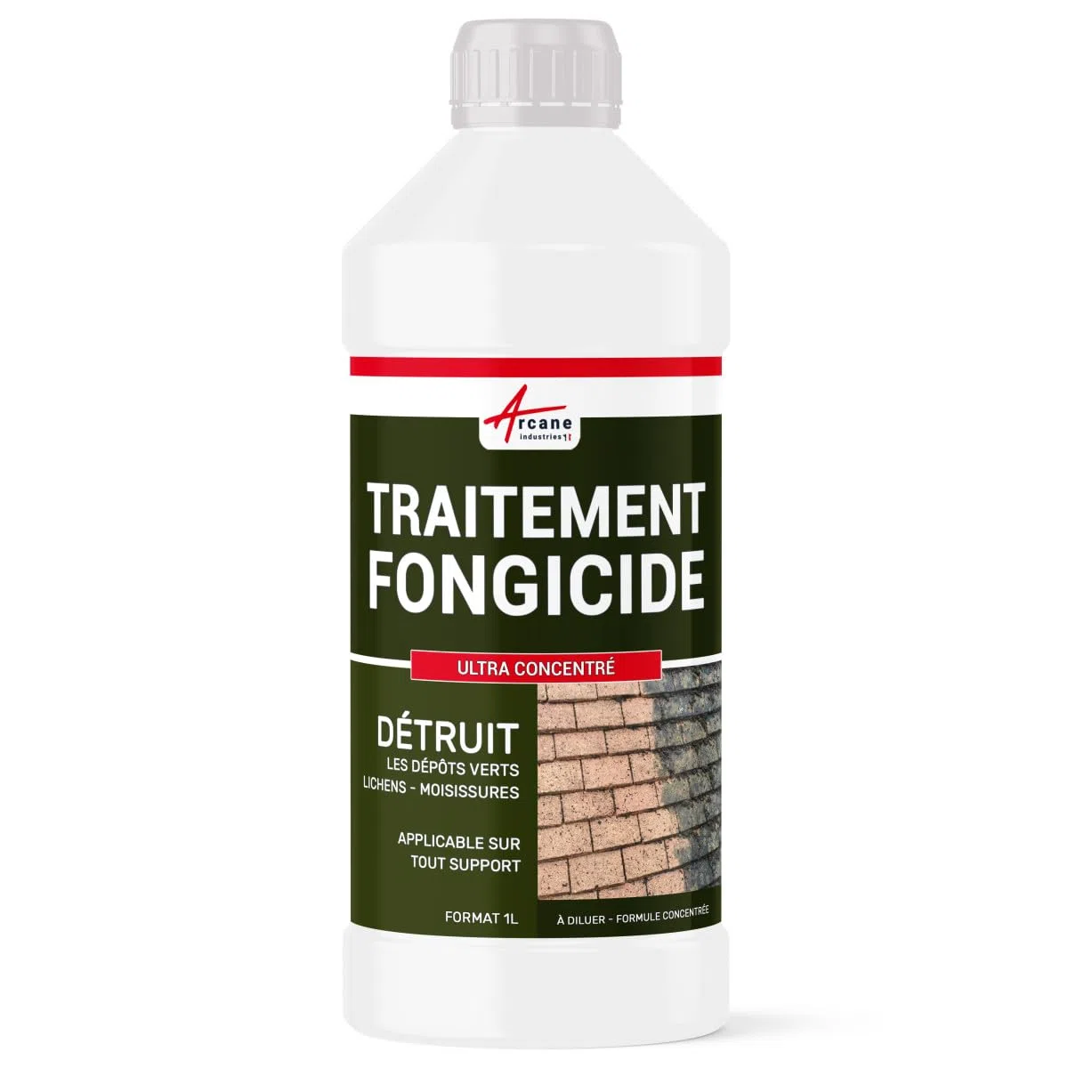 Anti-mousse ultra concentré : fongicide, anti dépôt vert toiture, mur, façade, terrasse, élimine, algues et lichens, 1 L (jusqu'à 250 m²) - ARCANE INDUSTRIES