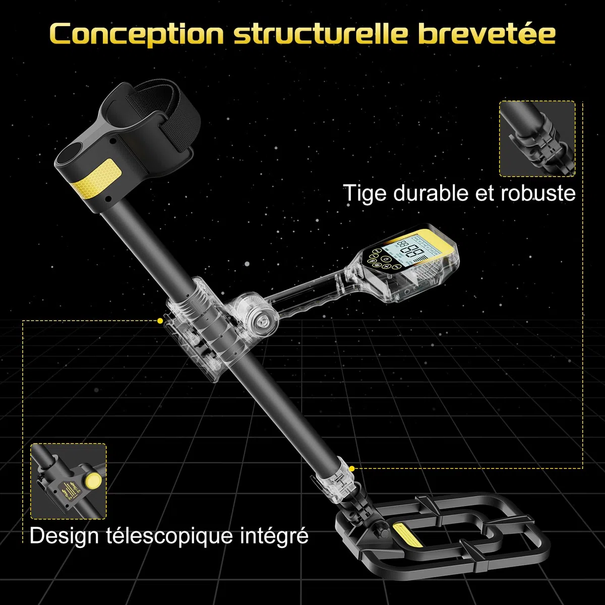 LOLARAN Kit de Détecteur de Métaux pour Adultes et Enfants, Batterie au Lithium Rechargeable, Détecteur de Métaux Professionnel avec Mode Pinpoint, Detecteur de Metaux sans Fil, Rétractable, Étanche