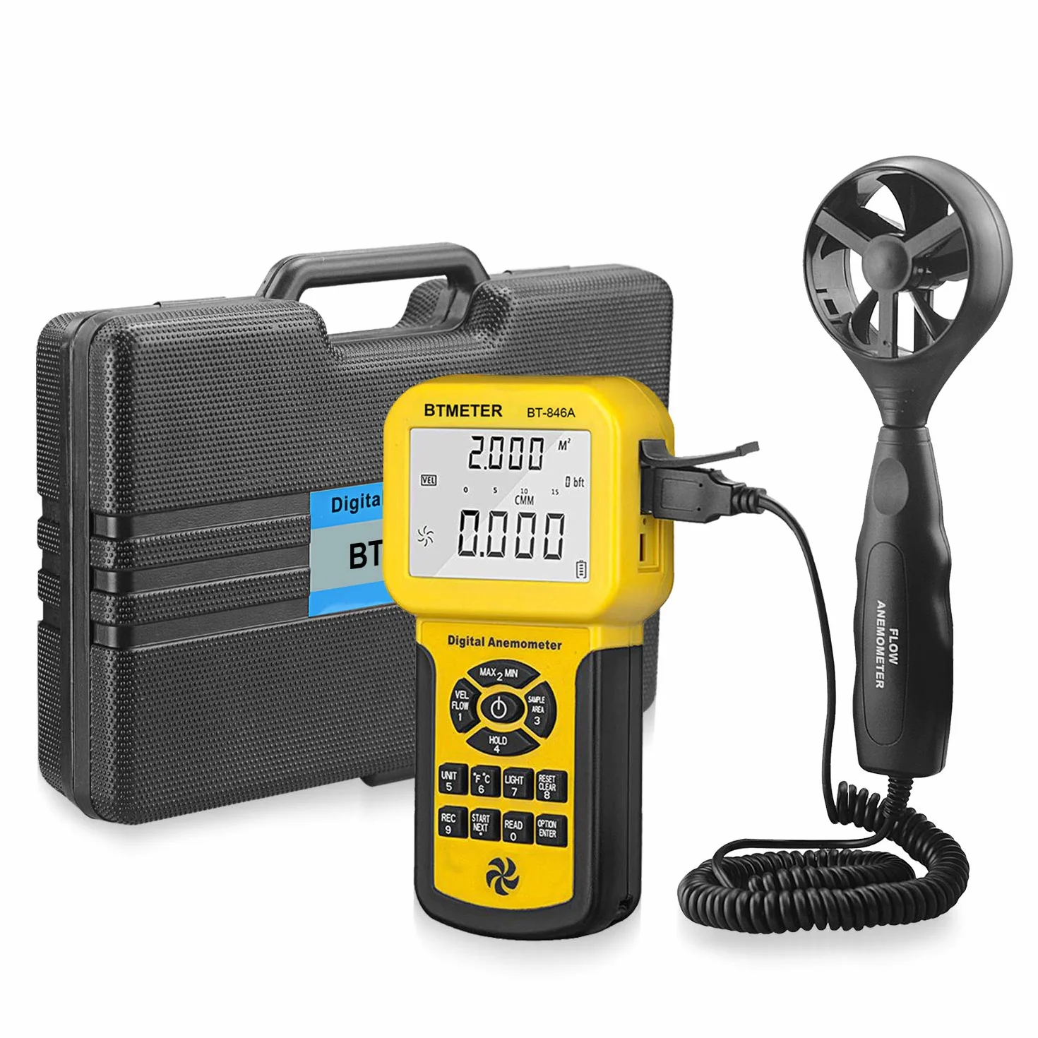 BTMETER BT-846A Pro Anémomètre HVAC Anemometre VMC Professionnel Mesure de la vitesse du vent, du débit d'air, de la température du vent et du CFM