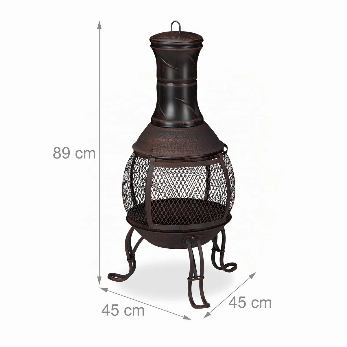 Relaxdays brasero Mexicain, tisonnier, Gril en Bois, Pare-étincelles, Jardin, terrasse, Antique, H 89 cm, Rouge-Bronze