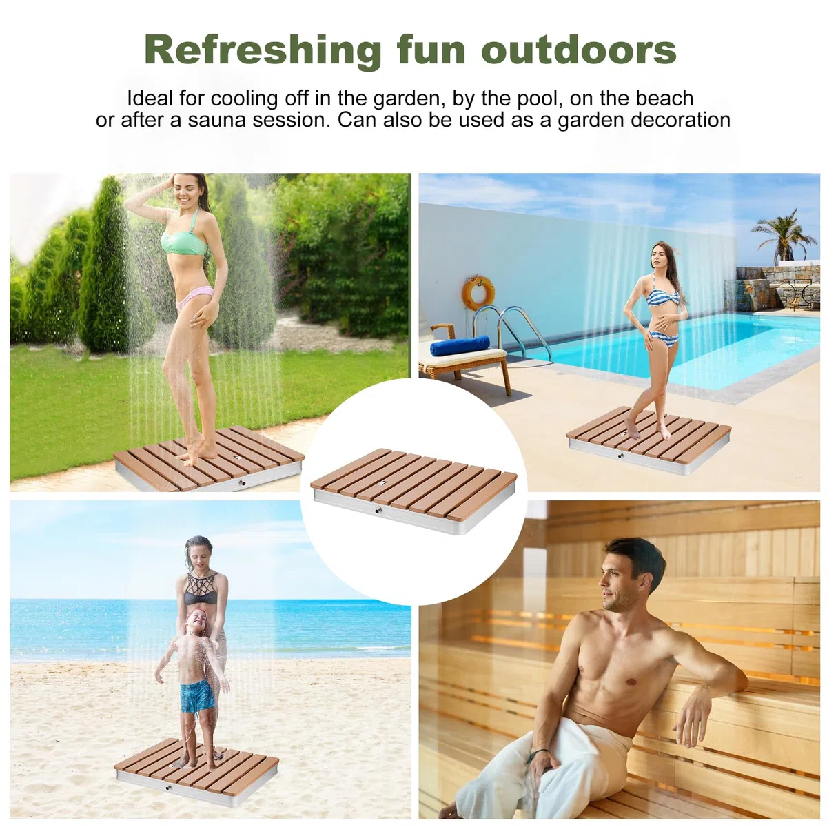 Douche de Sol avec Commande à Pédale, Hauteur Max. 3,5 m, Douche Extérieur Résistante aux UV et Antidérapante pour Piscine, Jardin et Sauna