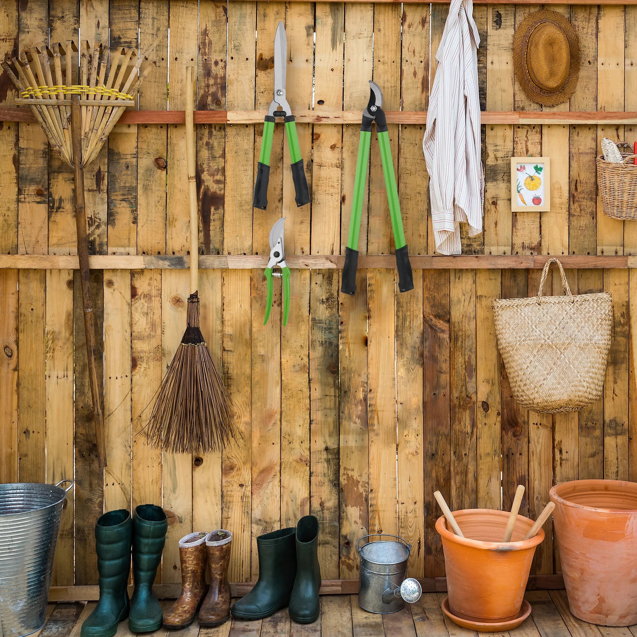 Relaxdays Lot d’Outils de Jardinage, pour Bois Vert, sécateur, cisaille & Taille-haie Manuel, Lame en Acier, Vert