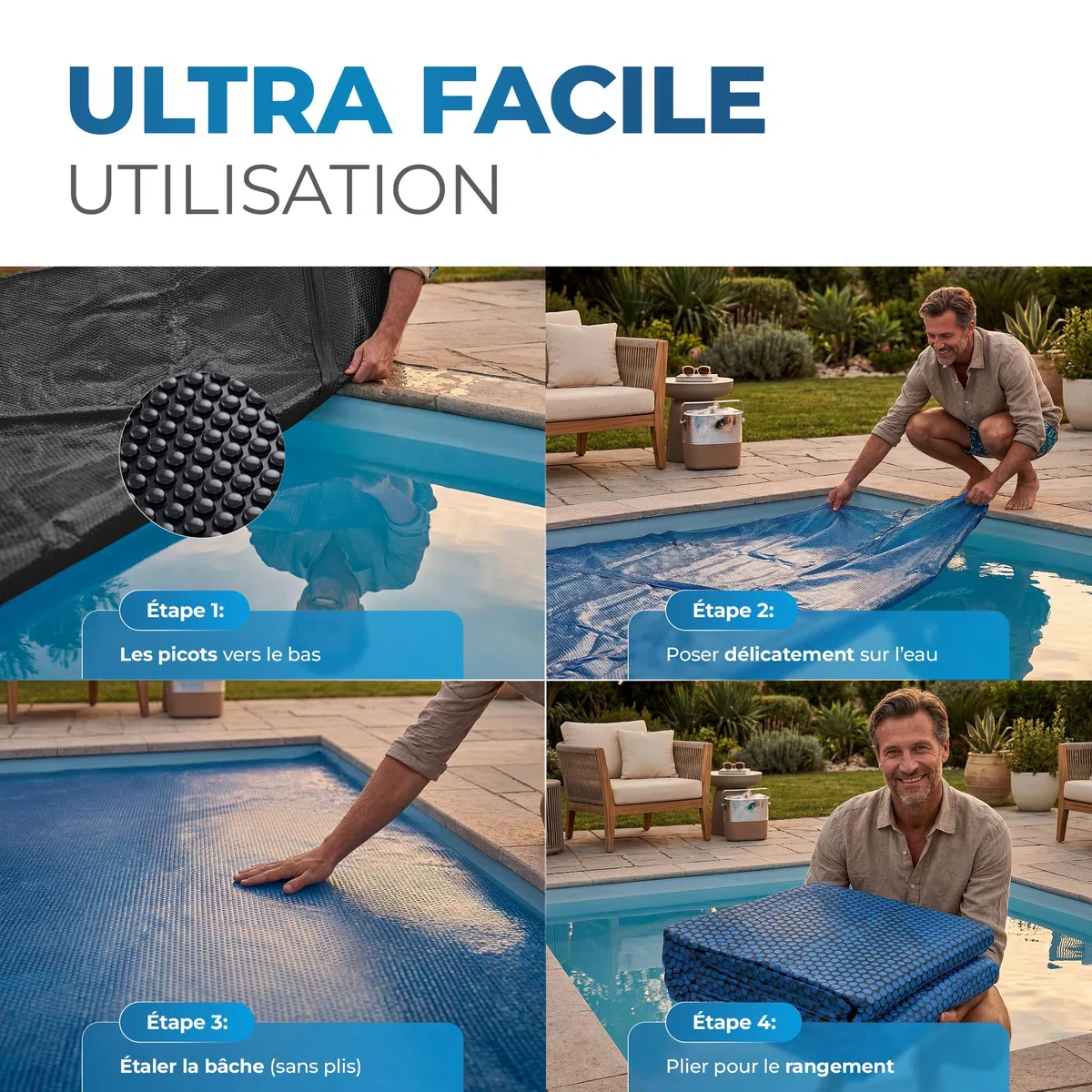 Miganeo Premium Bâche à Bulles 732x366 cm Rectangulaire | Noir/Bleu | découpable | Couverture de Piscine Solaire | Chauffage de Piscine