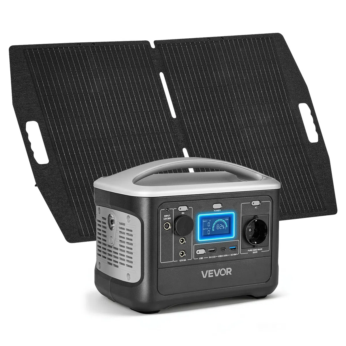VEVOR Station Électrique Portable 600 W Générateur Solaire Portable Panneau Solaire 100 W Batterie Secours LiFePO4 493 Wh pour Urgence Domestique, Camping, Voyage Camping-car, avec 7 Ports de Sortie