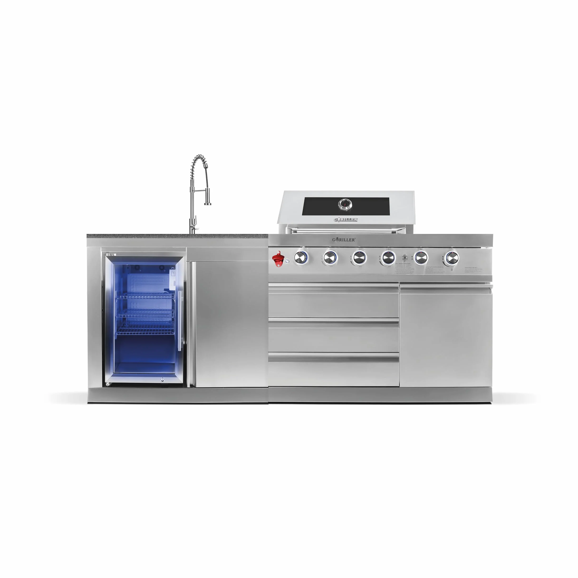 GORILLER® SG213 - Cuisine extérieure - en acier inoxydable/argent, incl. rôtisserie et housse de protection contre la pluie