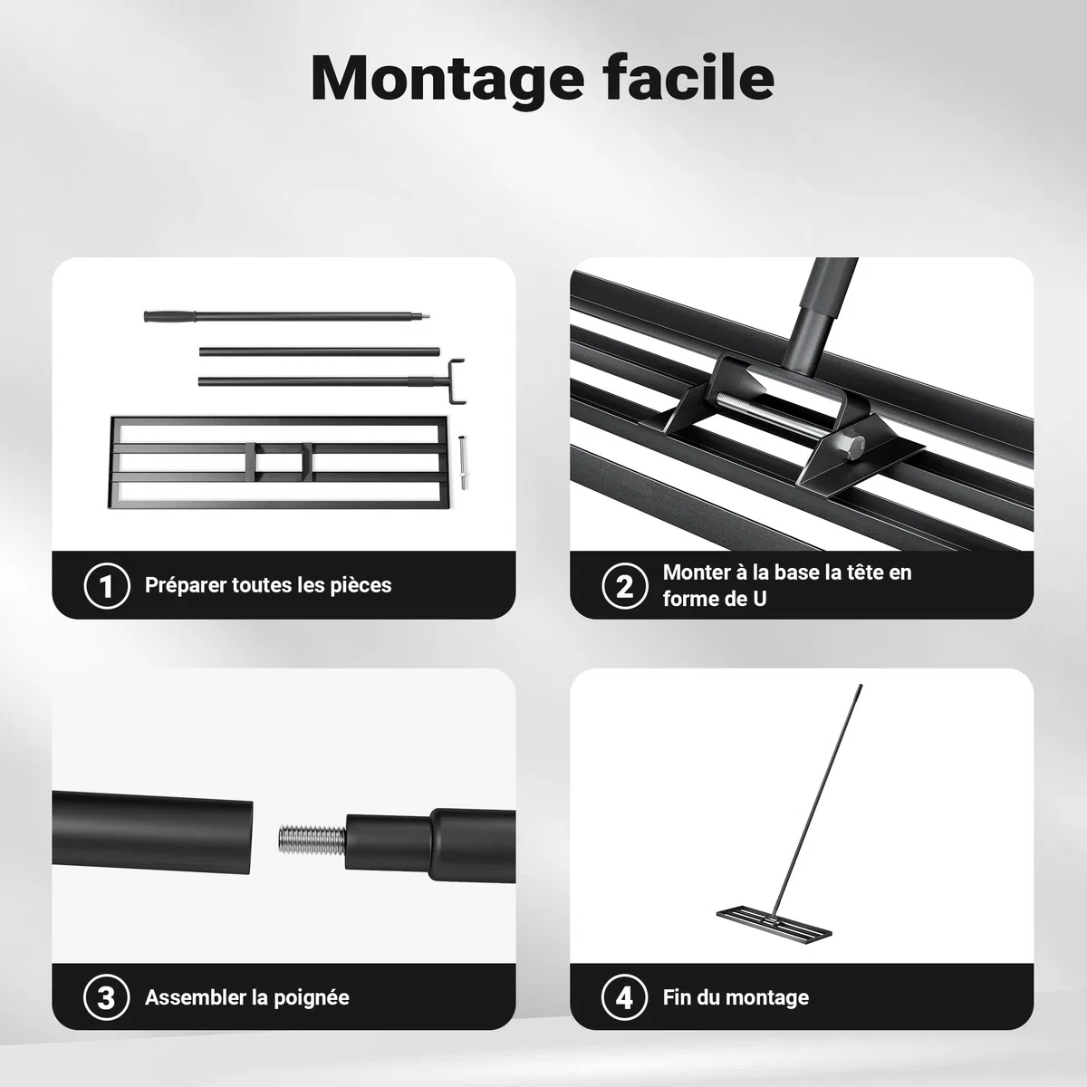 Wiltec Râteau de nivellement 914 x 254 x 2050 mm Noir 3,8 kg Acier Fin Raclette de Gazon Niveleur avec Manche 2 m Extensible Racloir Polyvalent Jardin Aménagement extérieur Golf