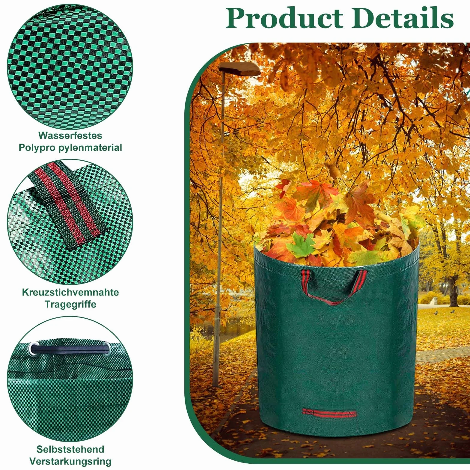 Sacs de Jardin 300L 4x Pliables Réutilisables Étanches avec Poignées Déchets Jardinage