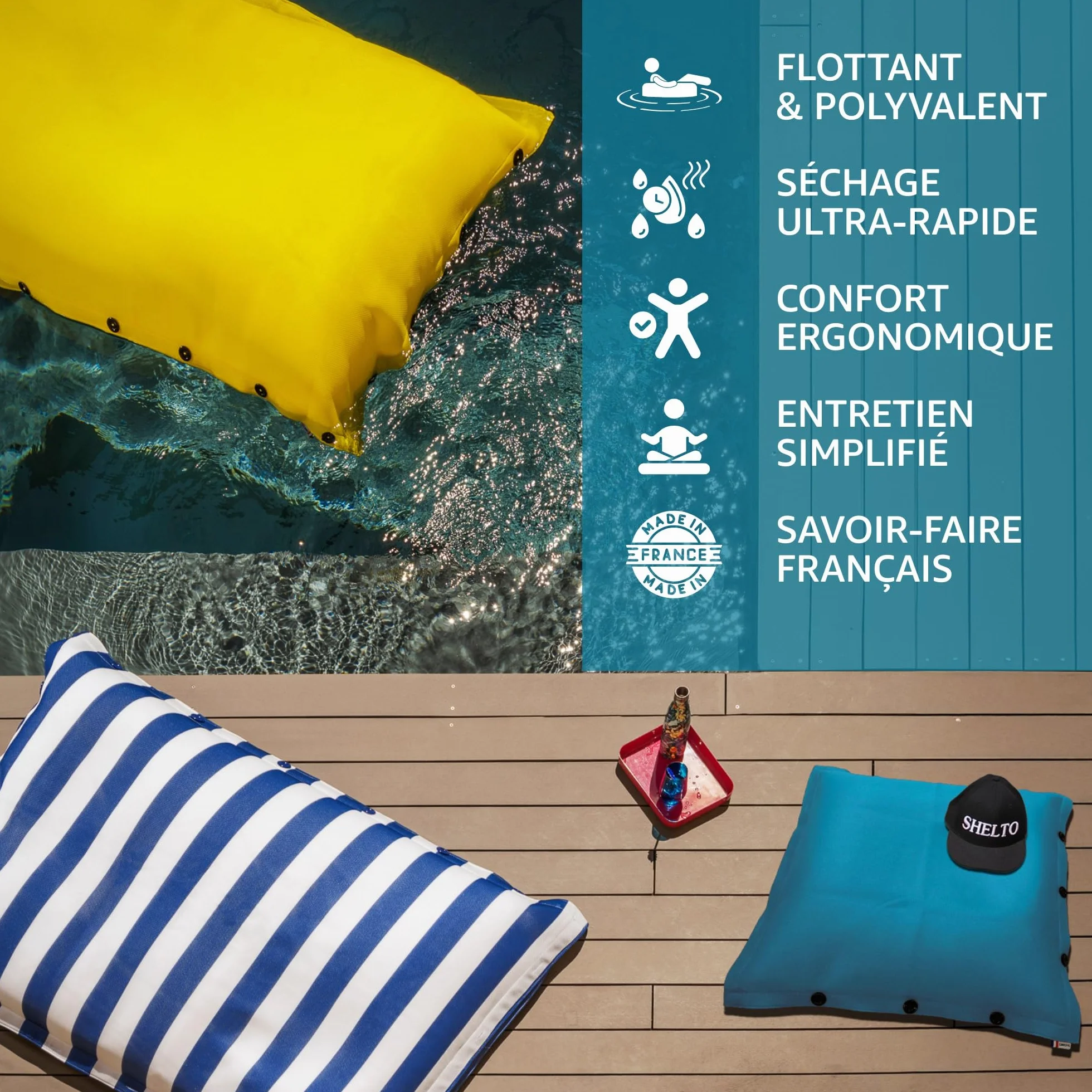 Pouf Géant Tissu Mesh3D Bicolore Anthracite/Orange 125 x 175 cm Polyester Flottant Housse Lavable Fabriqué en France