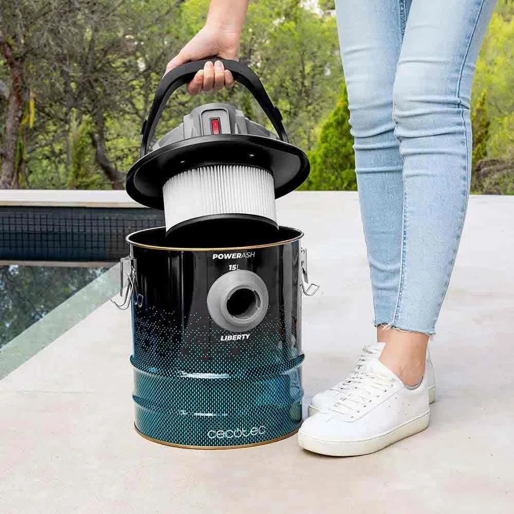 Cecotec Conga Ash 7000 Liberty Aspirateur à Cendres 15L 120W 18V Batterie Filtre Maille Métallique Acier Inoxydable