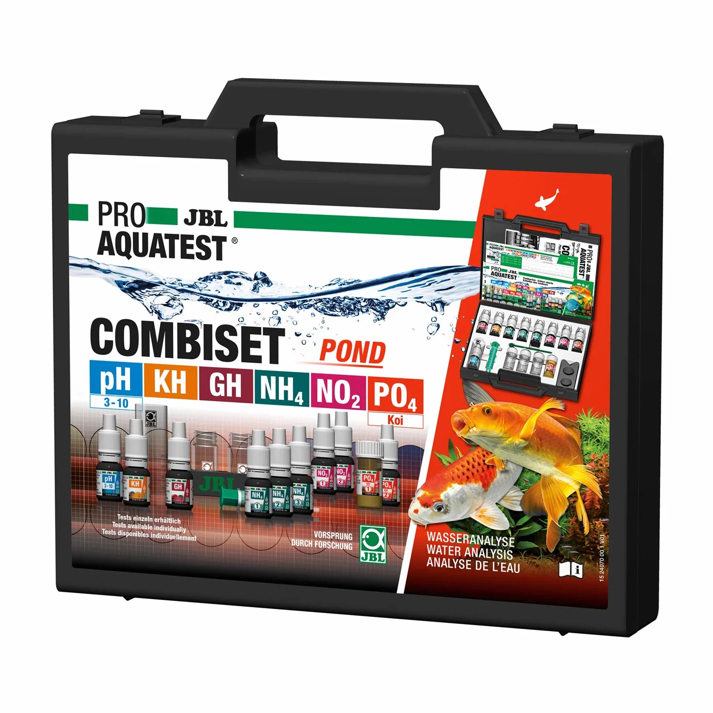 JBL Test de Qualité d'eau pour Bassin, 6 Tests et Accessoires, Bac à Koïs et Bassin de Jardin, PROAQUATEST COMBISET POND