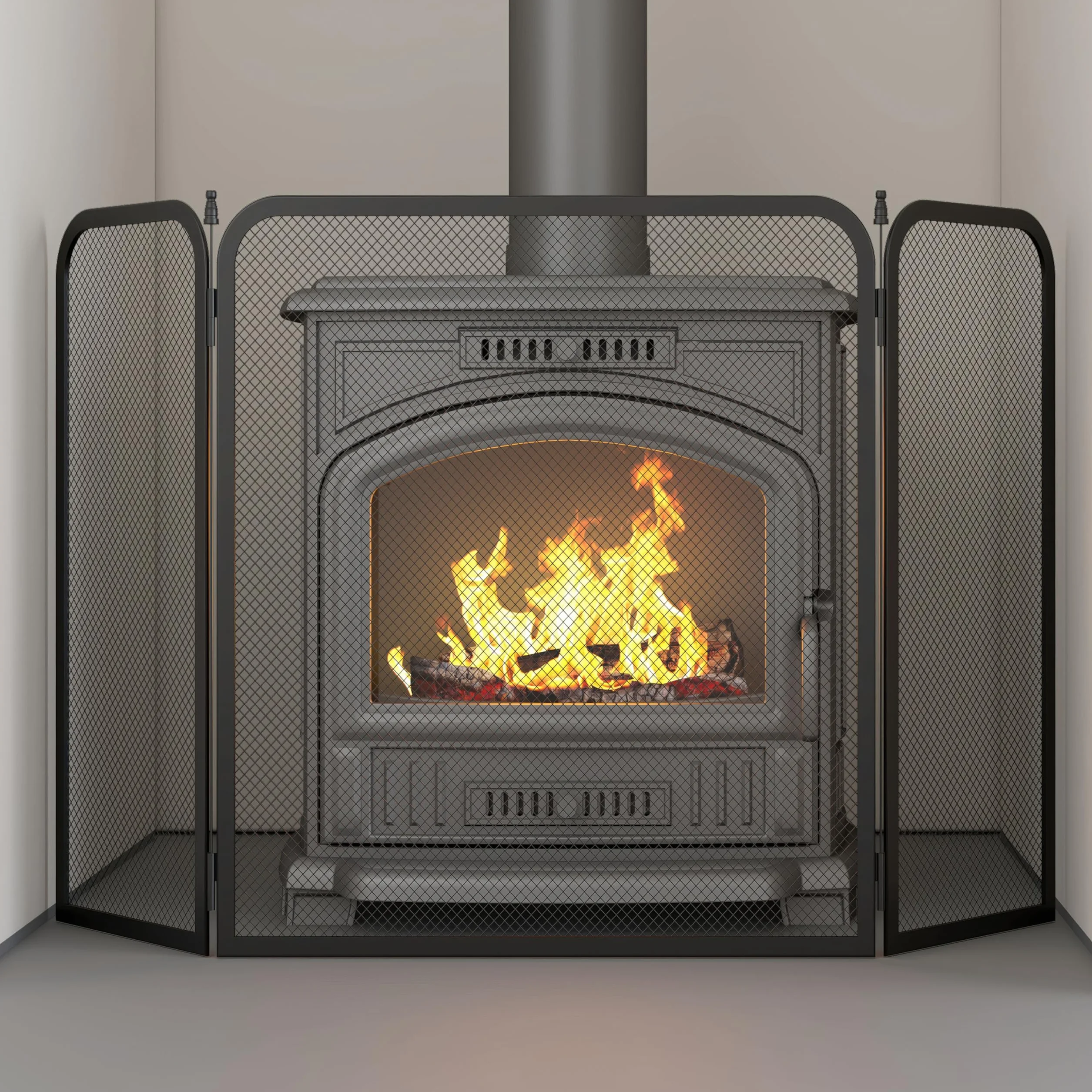 Kinson Écran de cheminée Pare-feu sécurité poêle à bois 96,5 x 53 cm Noir Métal