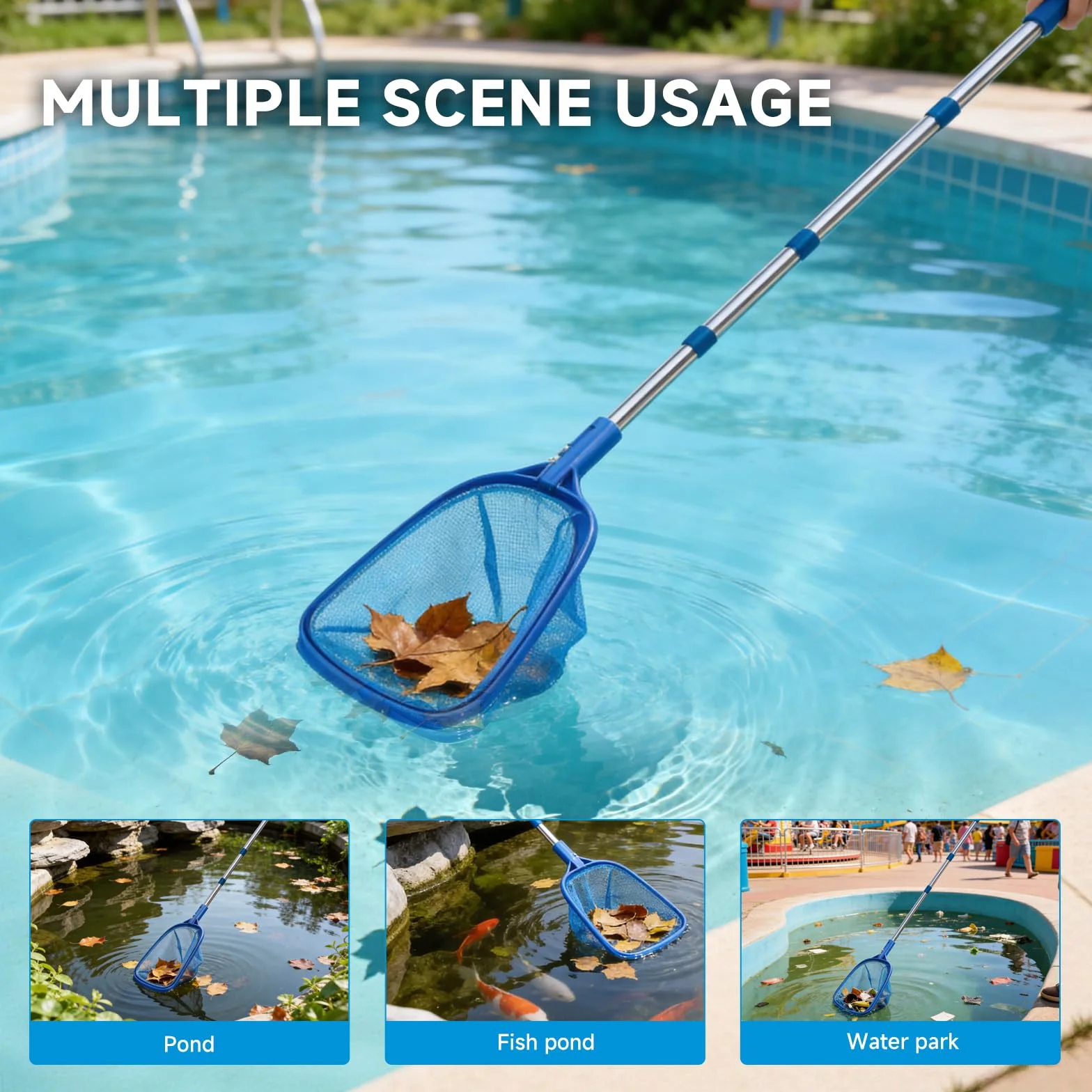 Épuisette Piscine 185cm Tige Télescopique Kit Nettoyage Brosse Serviette