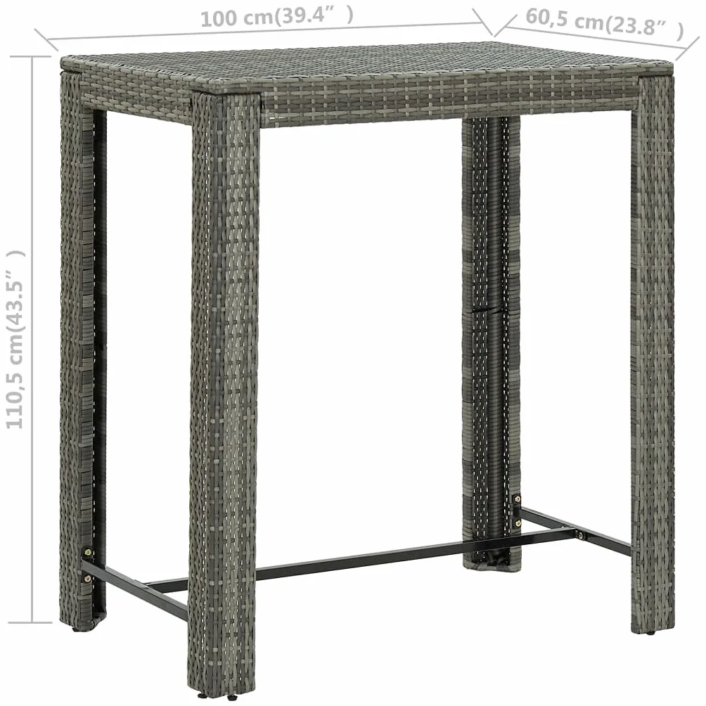 Tomostar Table de Bar Haute, Table de Jardin Extérieur Gris 100x60,5x110,5 cm Résine tressée