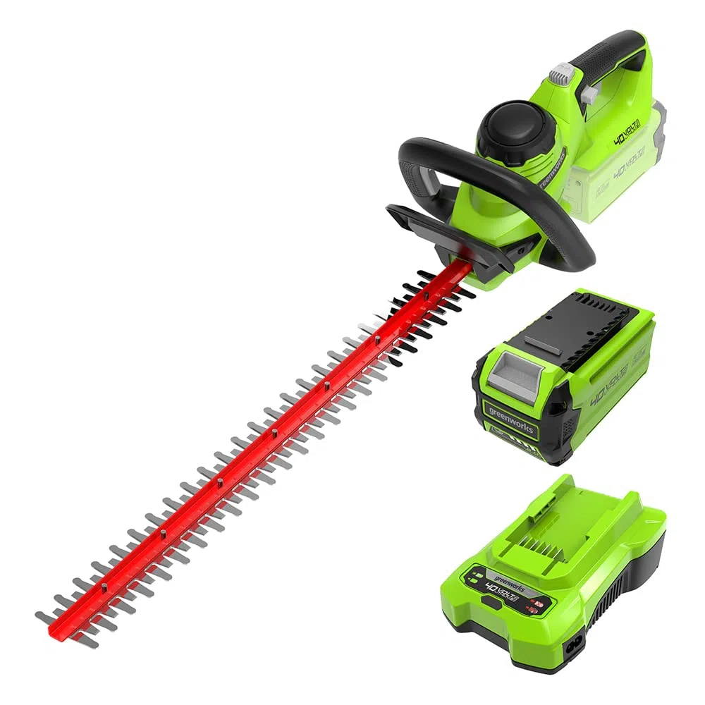 Greenworks G40HT61K2, Taille-Haie à Batterie, Lames Double Action 61 cm, Coupe jusqu'à 27 mm d'Épaisseur, 3000 tr/min, Batterie 40V 2Ah et Chargeur, Garantie 3 Ans