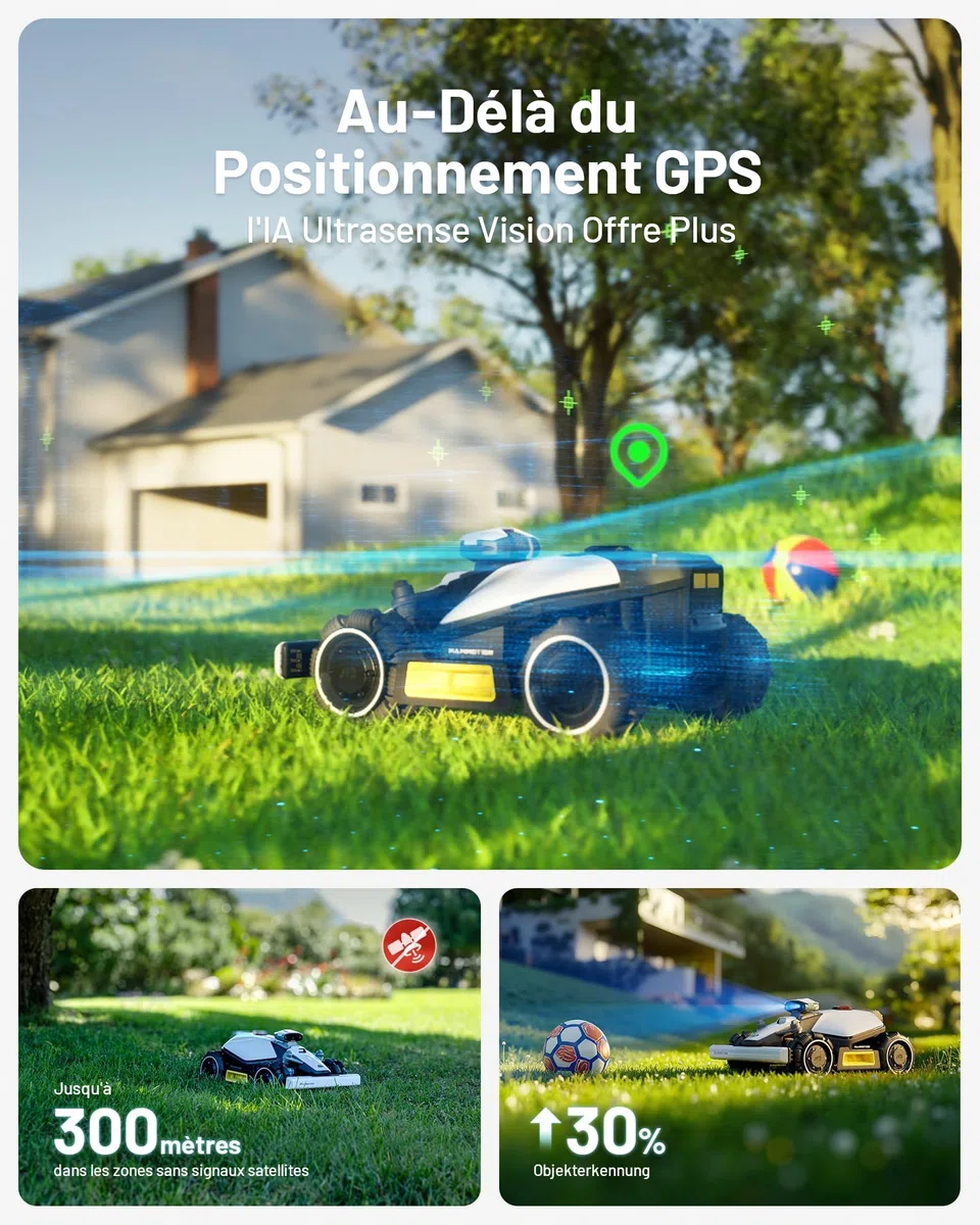 MAMMOTION LUBA Mini AWD 800 Robot Tondeuse sans Fil Périphérique, NetRTK+Vision, Aucune Antenne RTK Requise, Recommandé 800m², Max. 1000m², Pentes à 80%, avec Module 4G