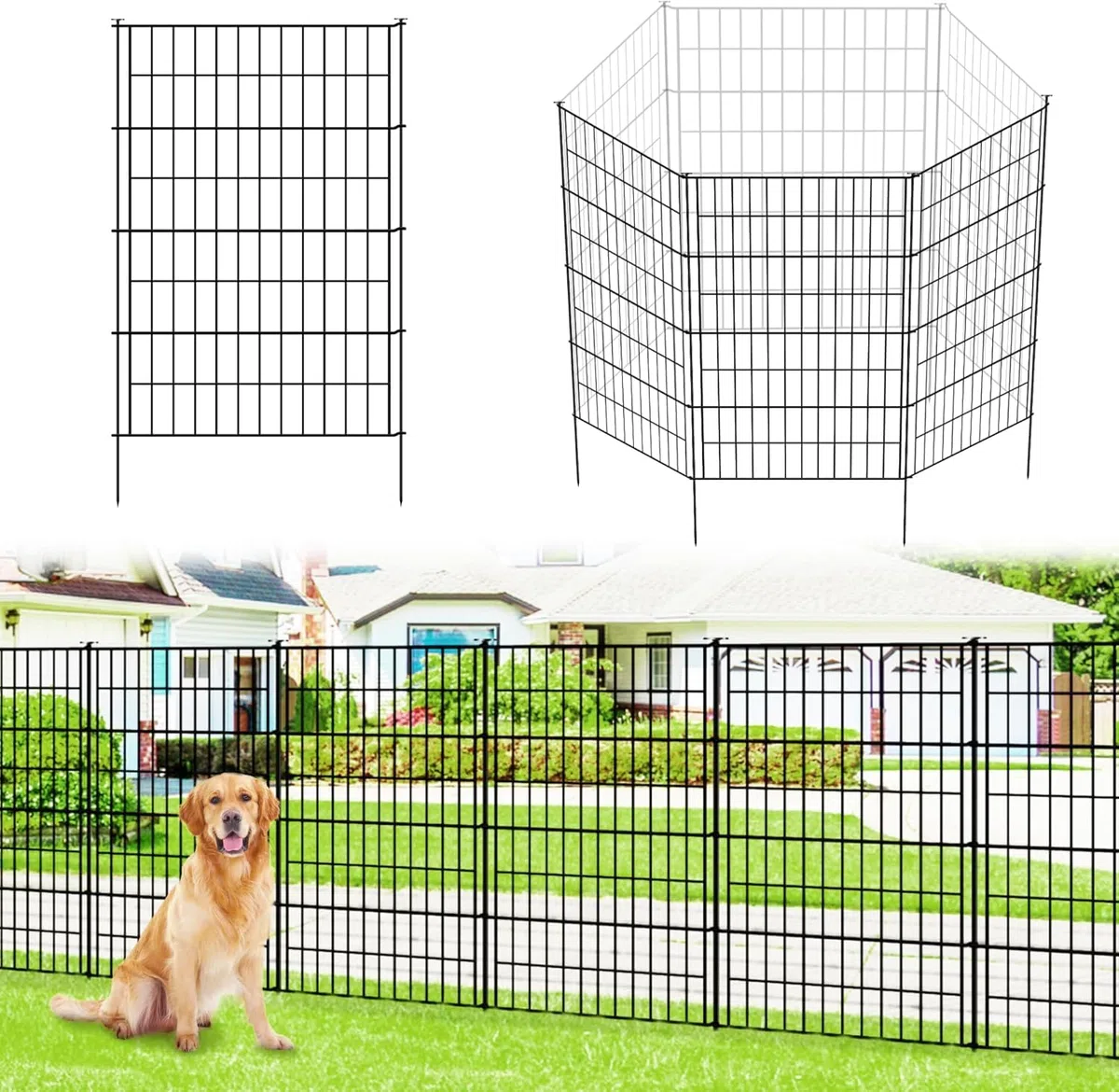 Thealyn Clôture de jardin 101 cm de haut x 71 cm de large (5 panneaux, longueur totale 3,5 m) - Clôture extérieure en métal antirouille - Barrière décorative pour chien, animal - Bordures pour cour